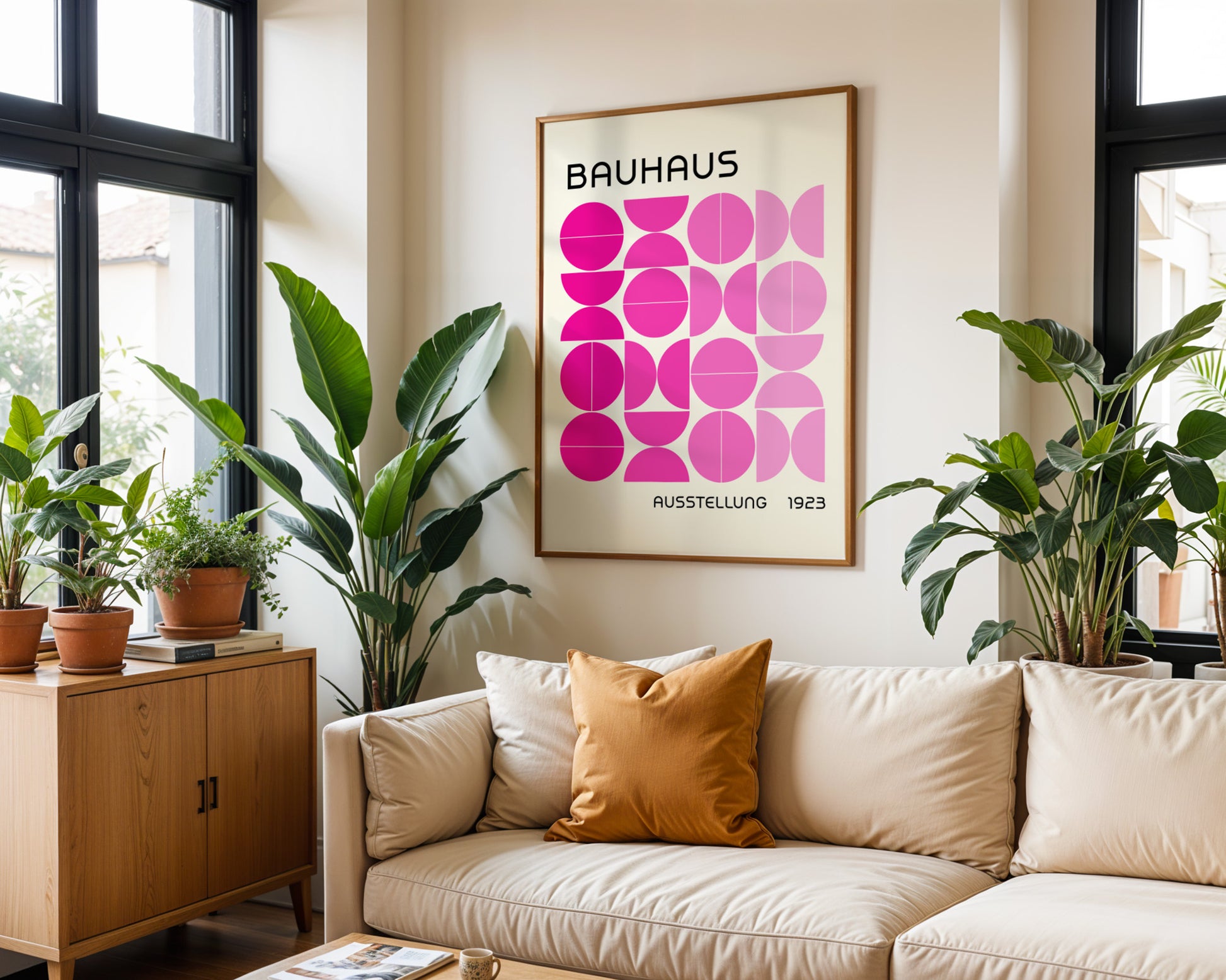 Bauhaus Pink Semi Circles Poster A11 - GroovyGrove