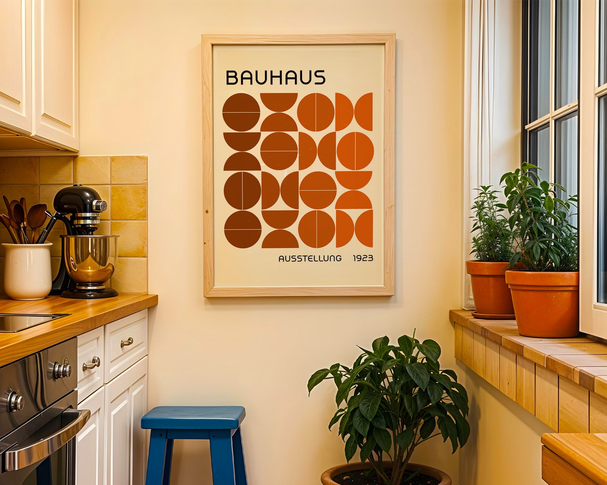 Bauhaus Brown Semi Circles Poster A13 - GroovyGrove