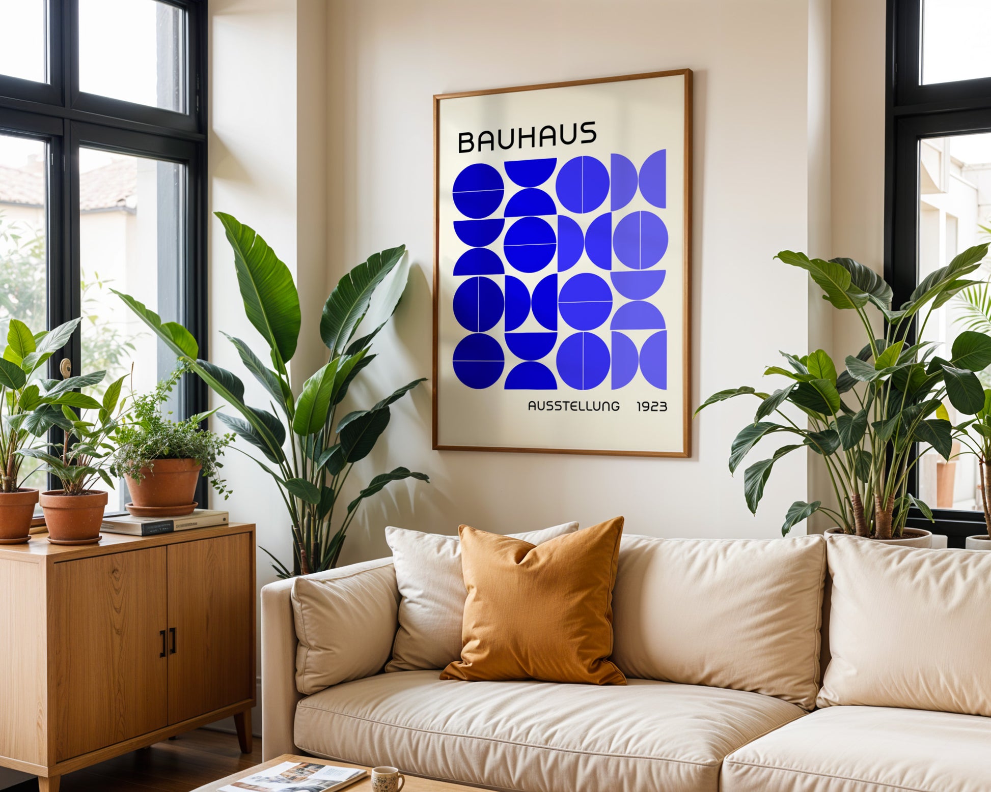 Bauhaus Blue Semi Circles Poster A14 - GroovyGrove