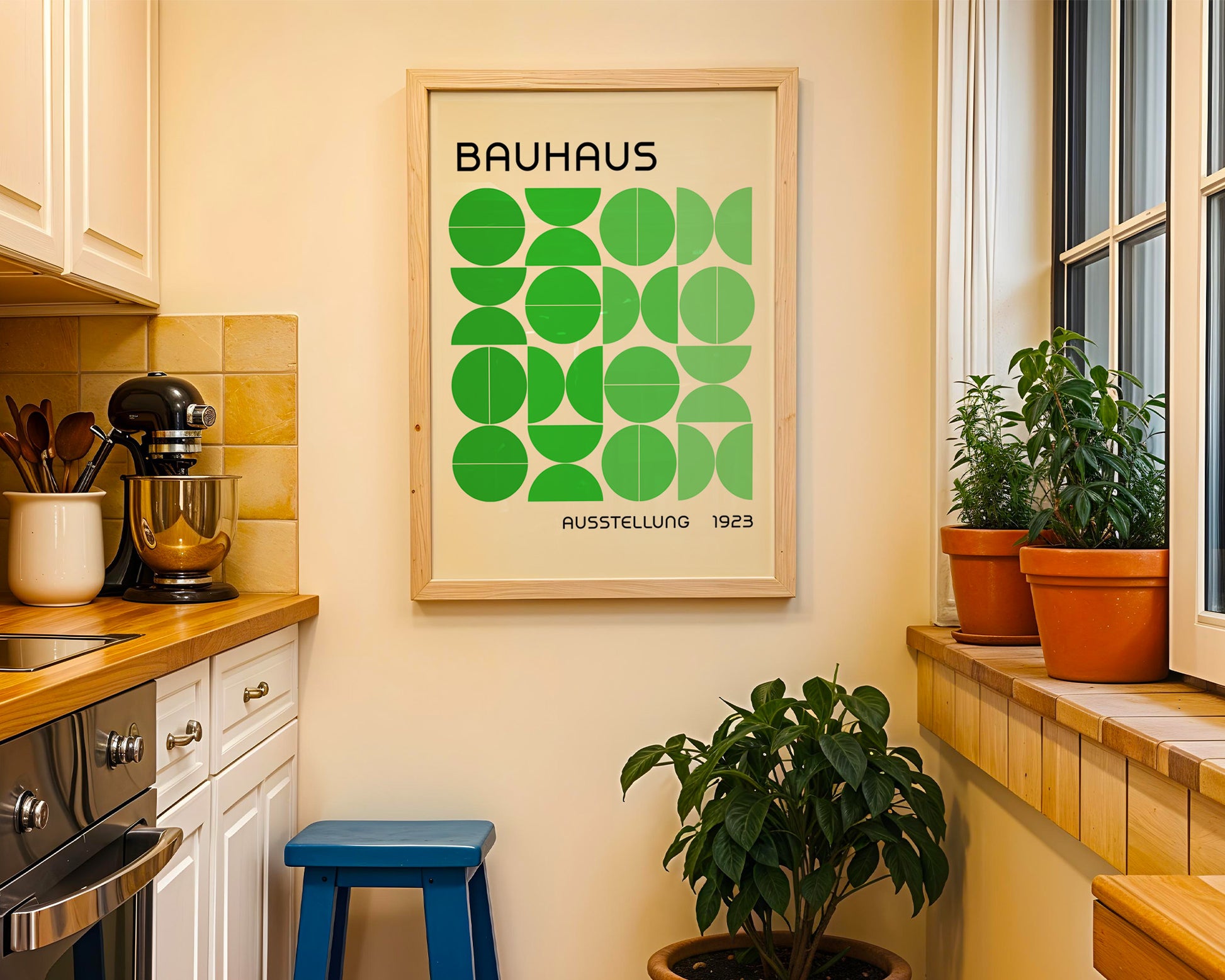 Bauhaus Green Semi Circles Poster A15 - GroovyGrove