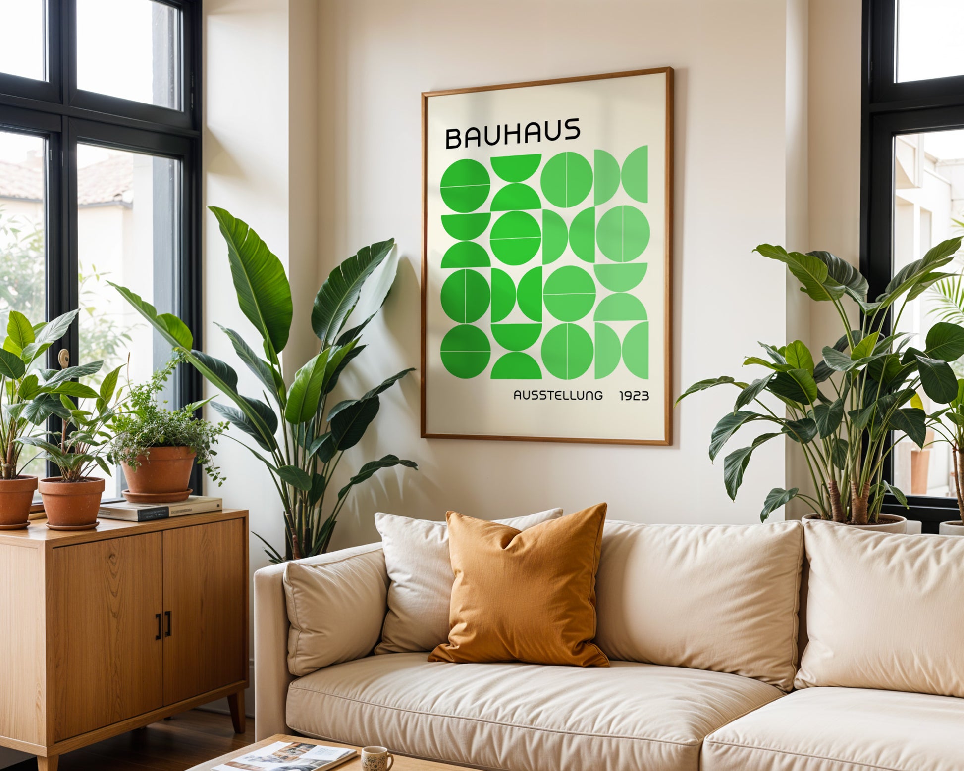 Bauhaus Green Semi Circles Poster A15 - GroovyGrove