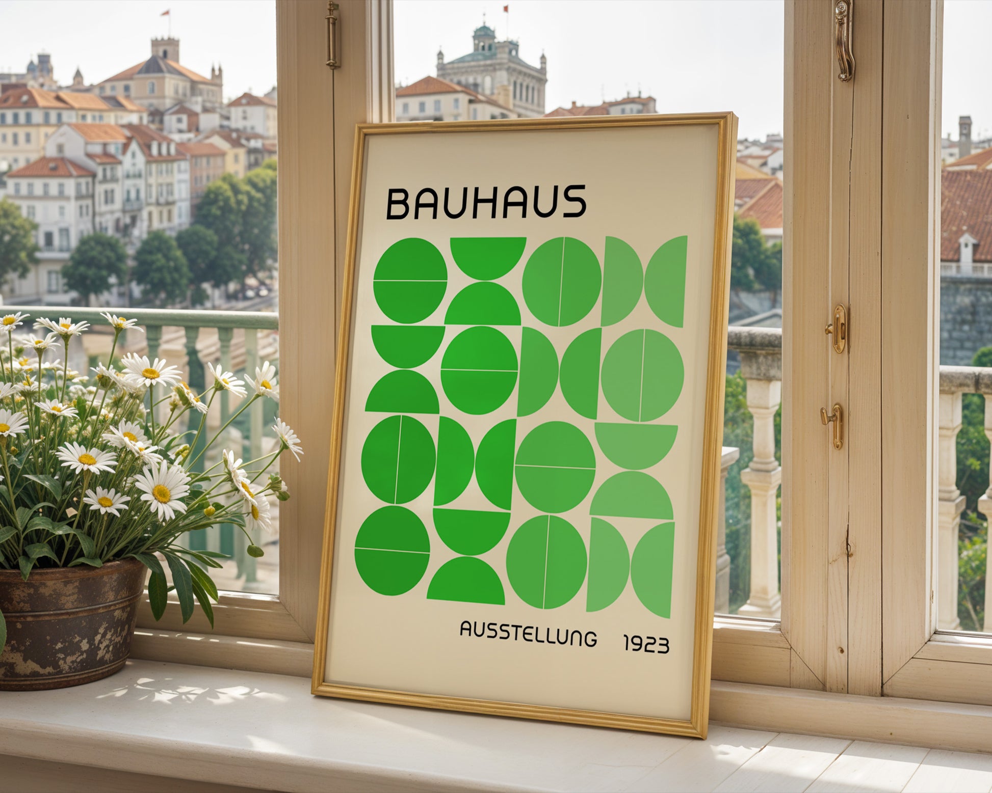 Bauhaus Green Semi Circles Poster A15 - GroovyGrove