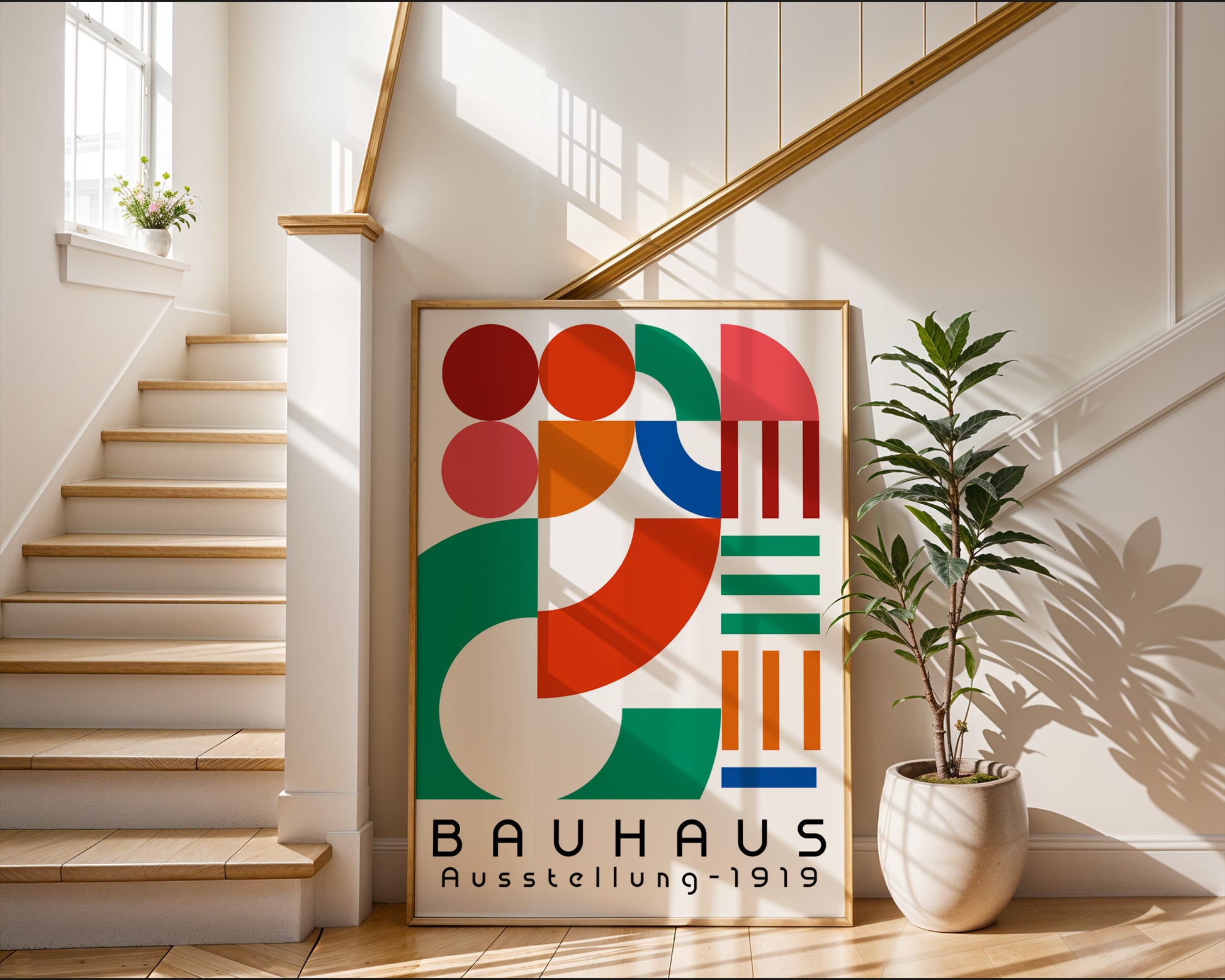 White Geometric Bauhaus Poster A30 - GroovyGrove