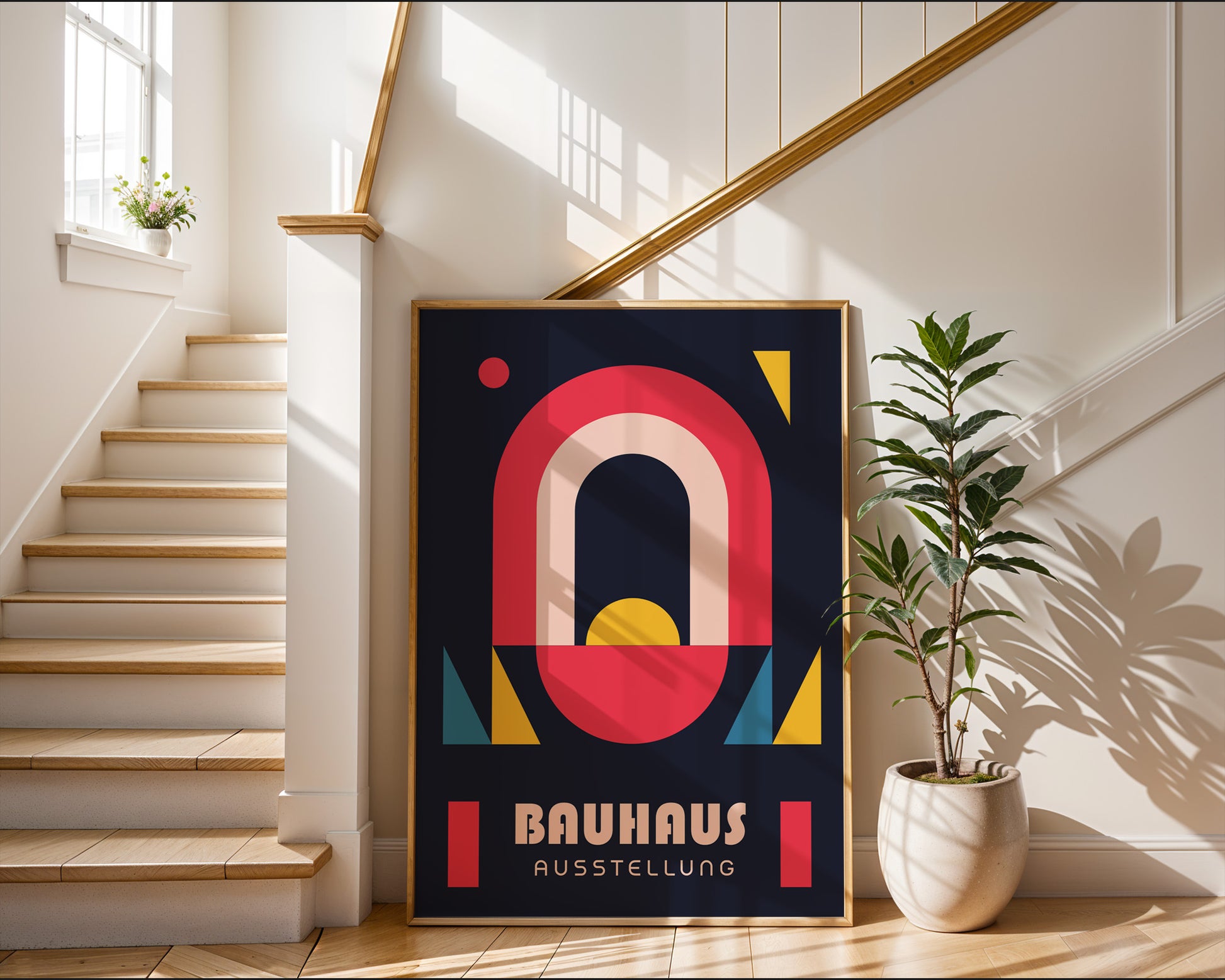 Navy Blue Geometric Bauhaus Poster A34 - GroovyGrove