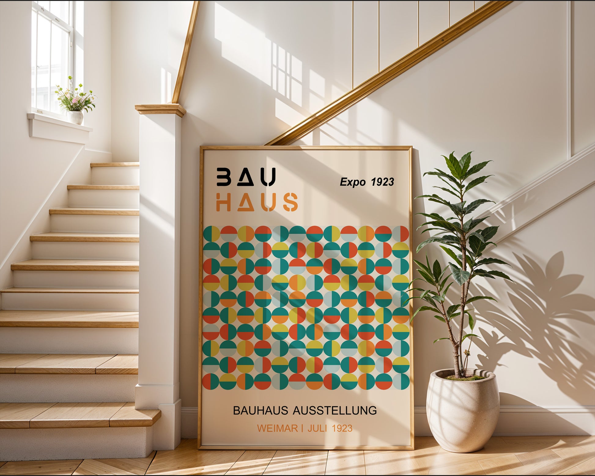 Red Green Circle Pattern Bauhaus Poster A39 - GroovyGrove