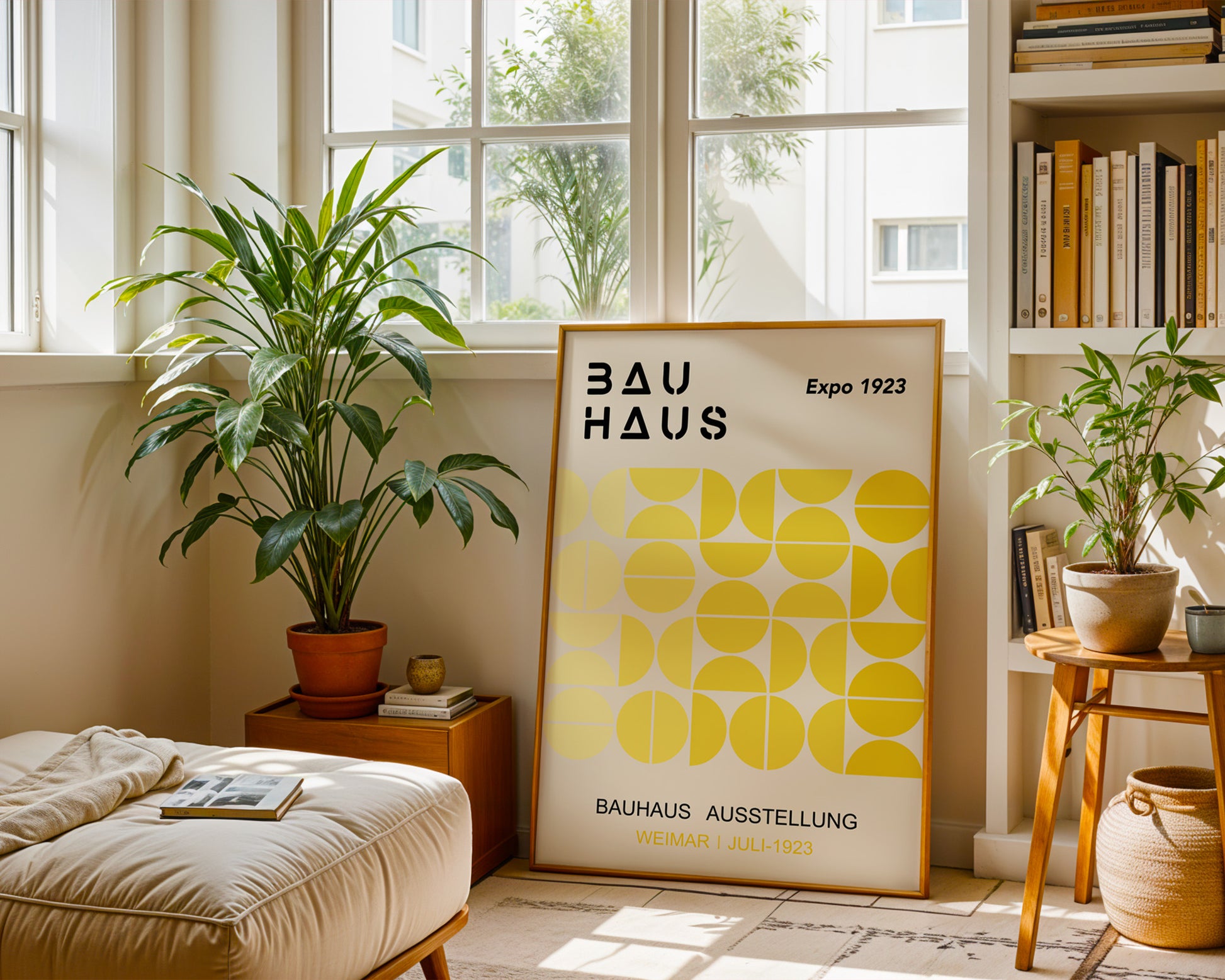 Yellow Semi Circles Bauhaus Poster A40 - GroovyGrove