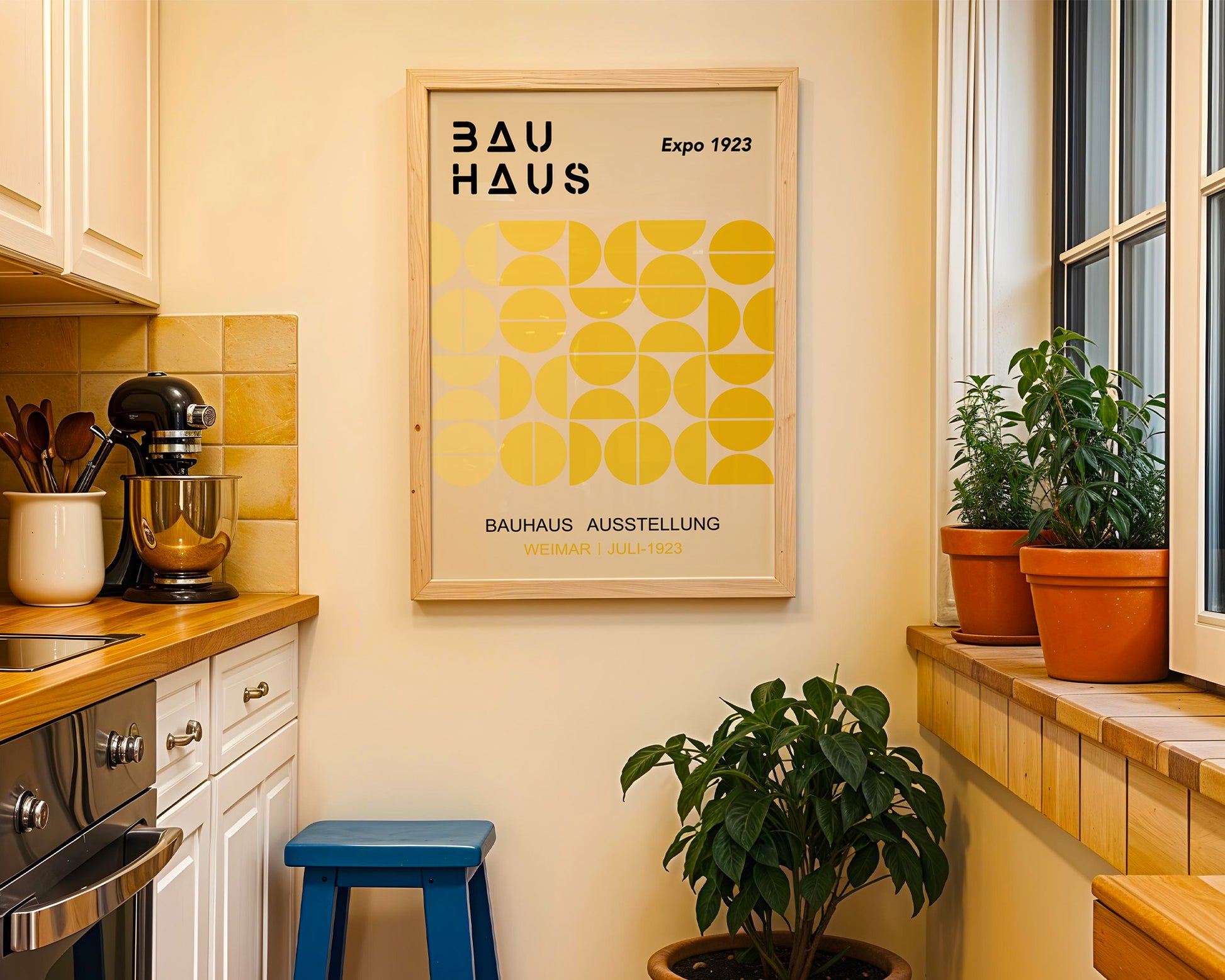 Yellow Semi Circles Bauhaus Poster A40 - GroovyGrove