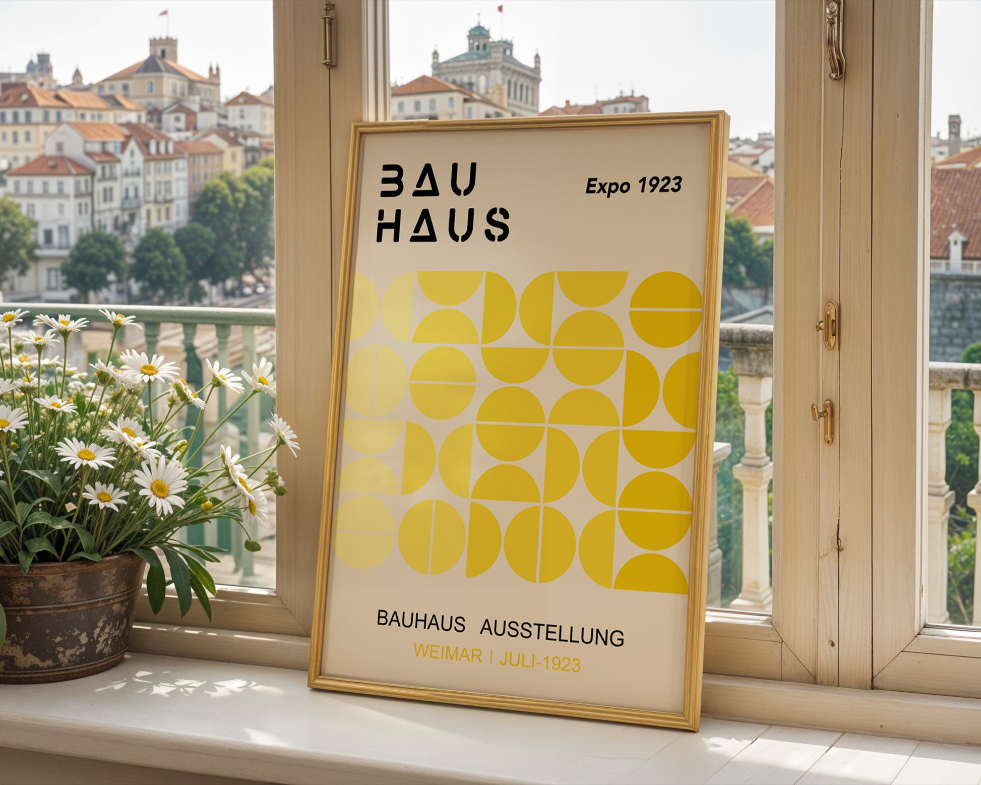 Yellow Semi Circles Bauhaus Poster A40 - GroovyGrove