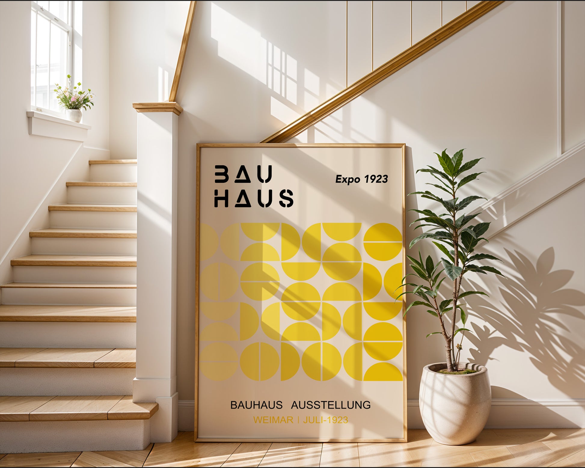 Yellow Semi Circles Bauhaus Poster A40 - GroovyGrove