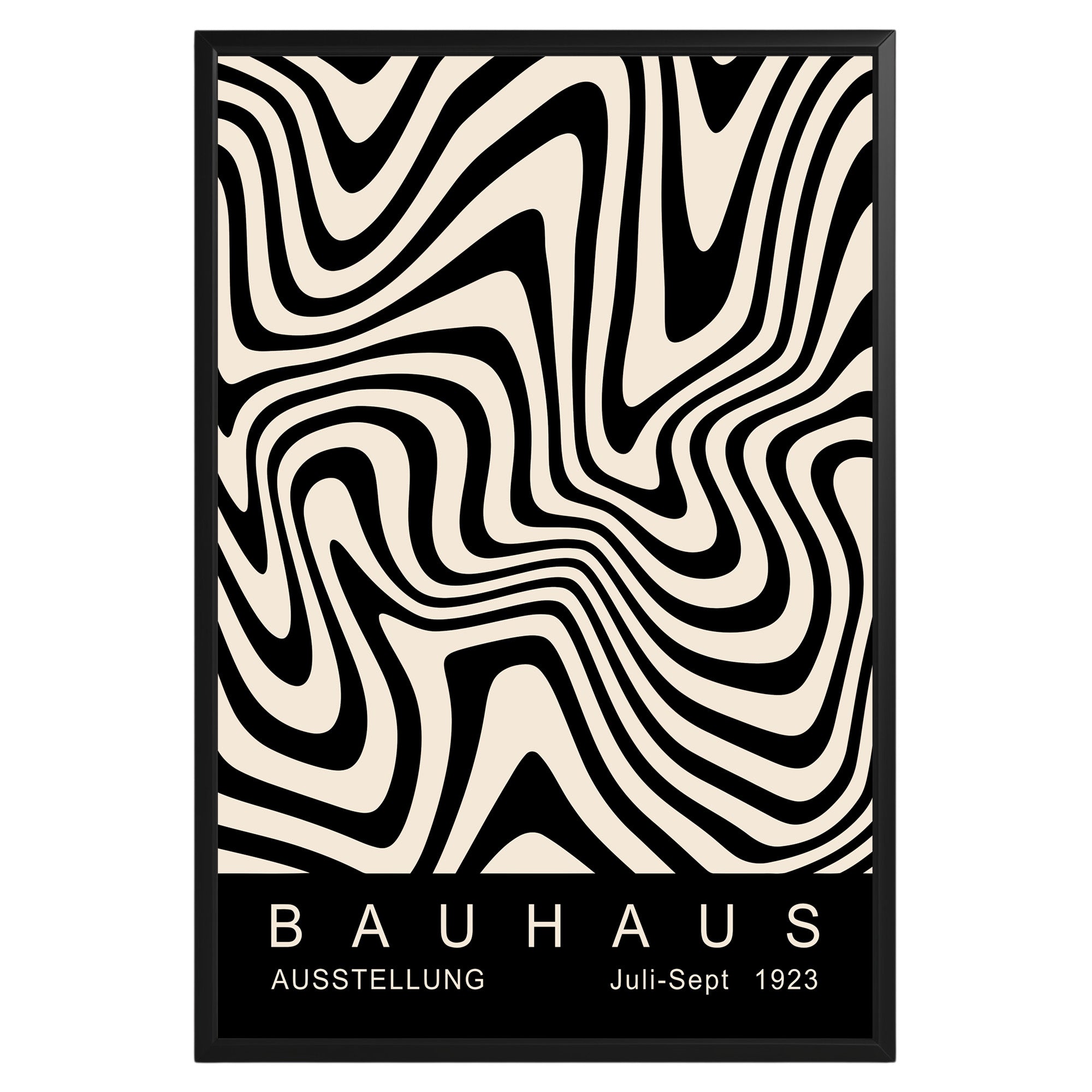 Black Wavy Stripes Bauhaus Poster A41 - GroovyGrove