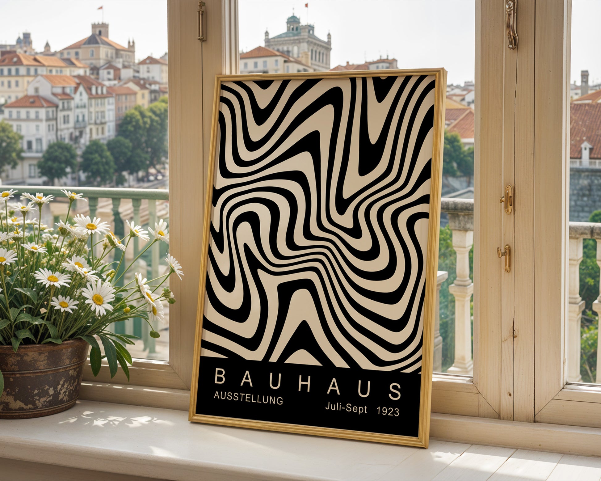 Black Wavy Stripes Bauhaus Poster A41 - GroovyGrove