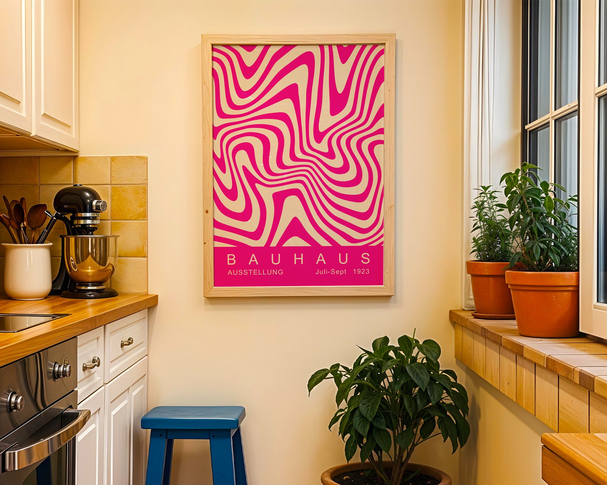 Pink Wavy Stripes Bauhaus Poster A43 - GroovyGrove