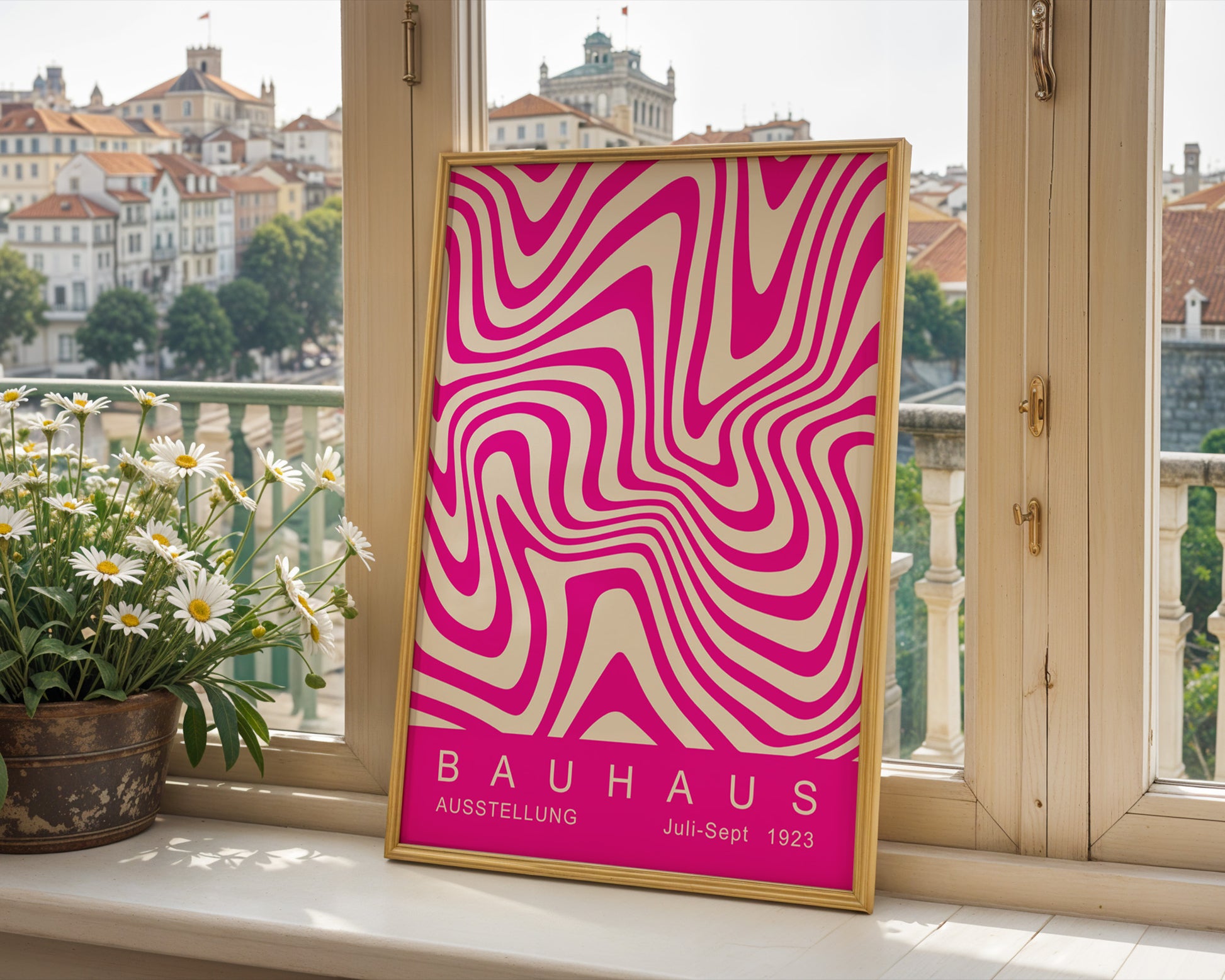 Pink Wavy Stripes Bauhaus Poster A43 - GroovyGrove