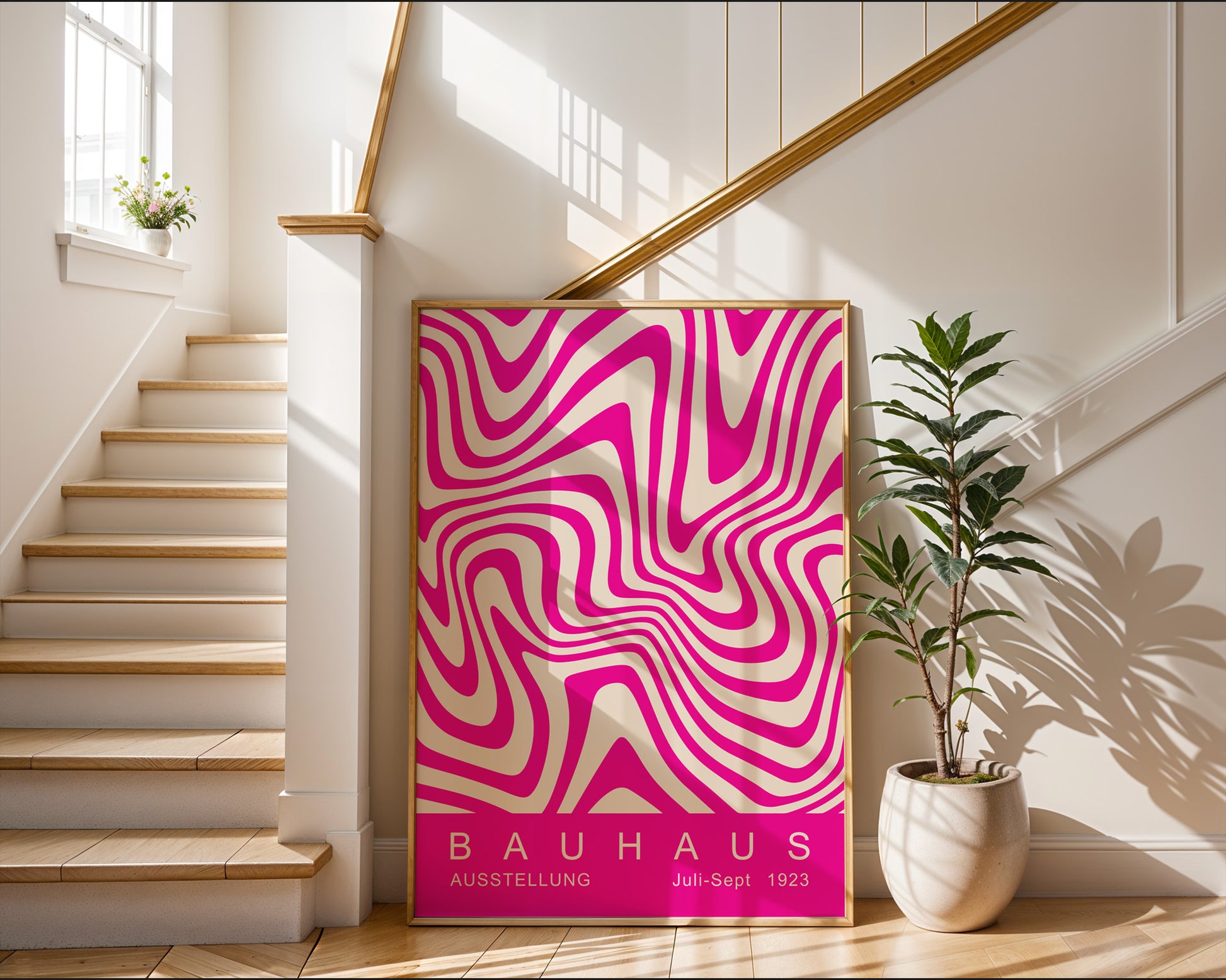 Pink Wavy Stripes Bauhaus Poster A43 - GroovyGrove