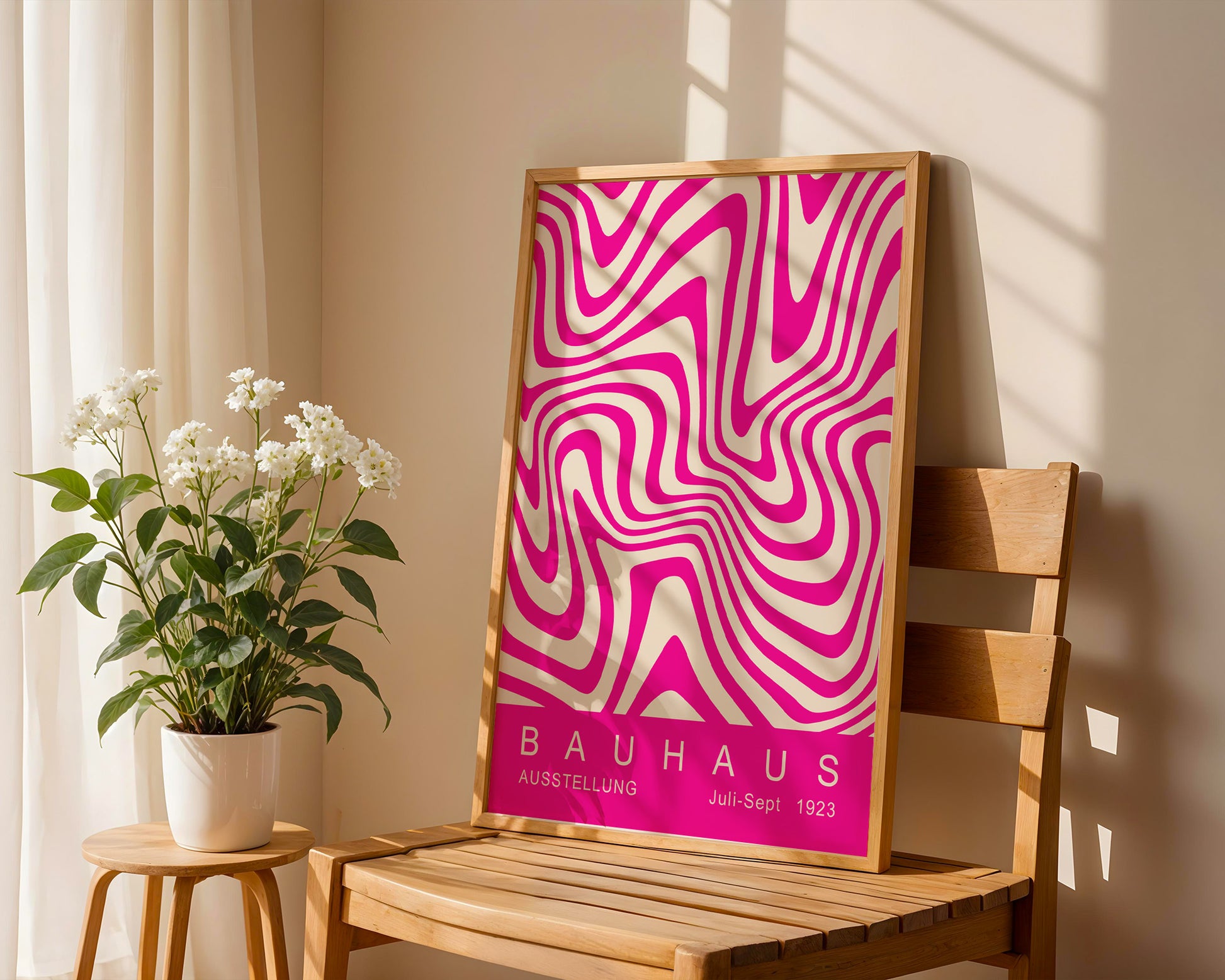 Pink Wavy Stripes Bauhaus Poster A43 - GroovyGrove