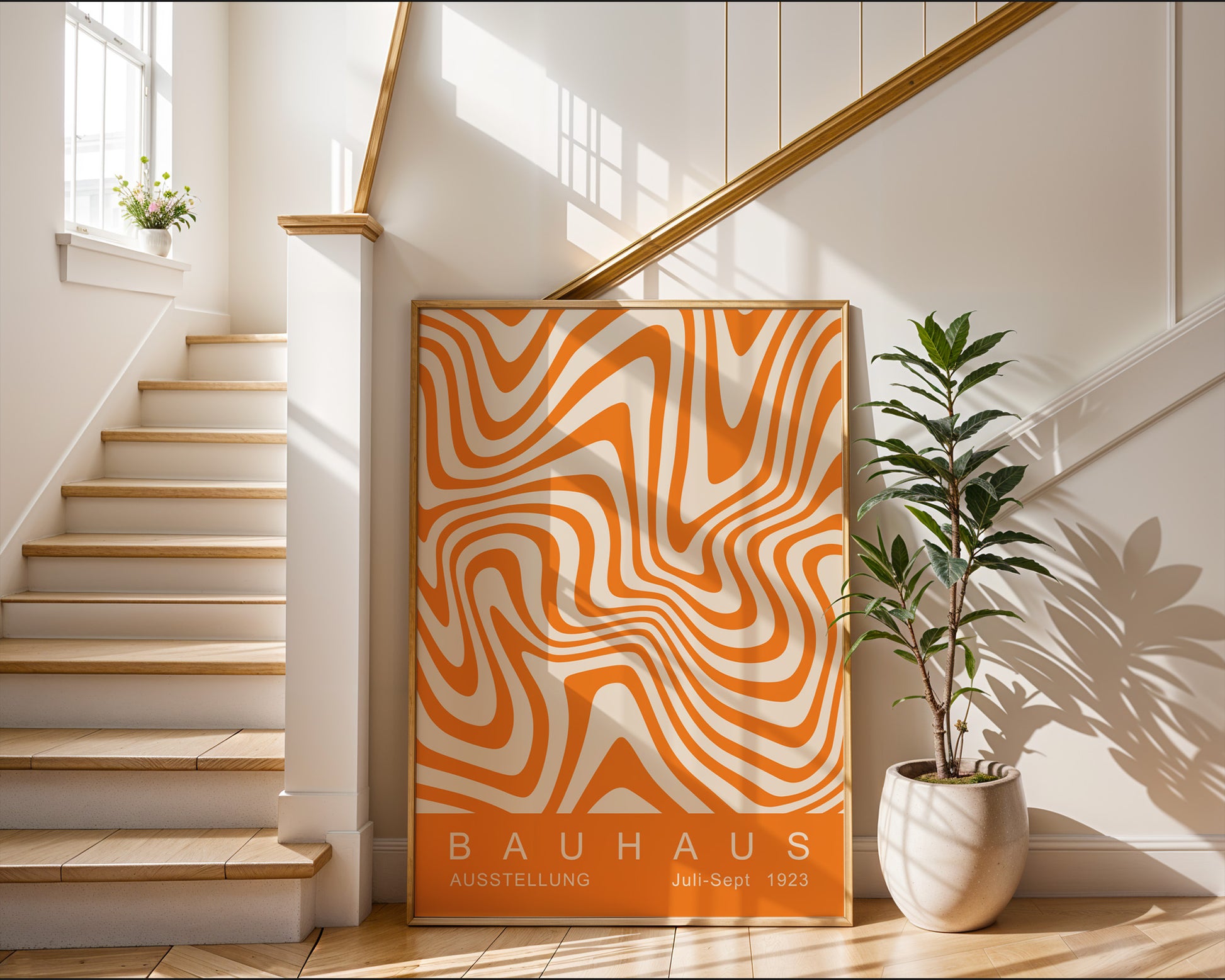 Orange Wavy Stripes Bauhaus Poster A44 - GroovyGrove