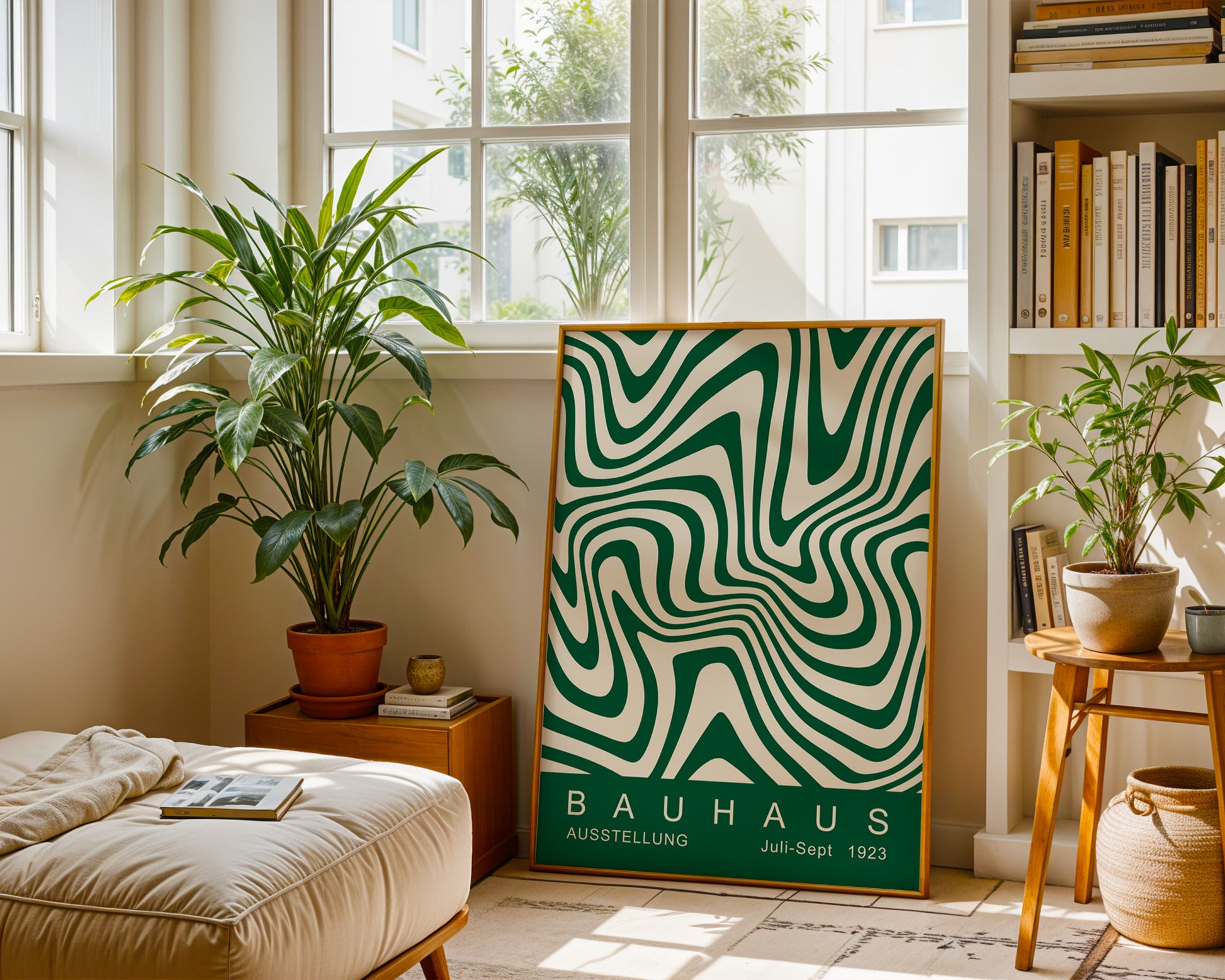 Green Wavy Stripes Bauhaus Poster A45 - GroovyGrove