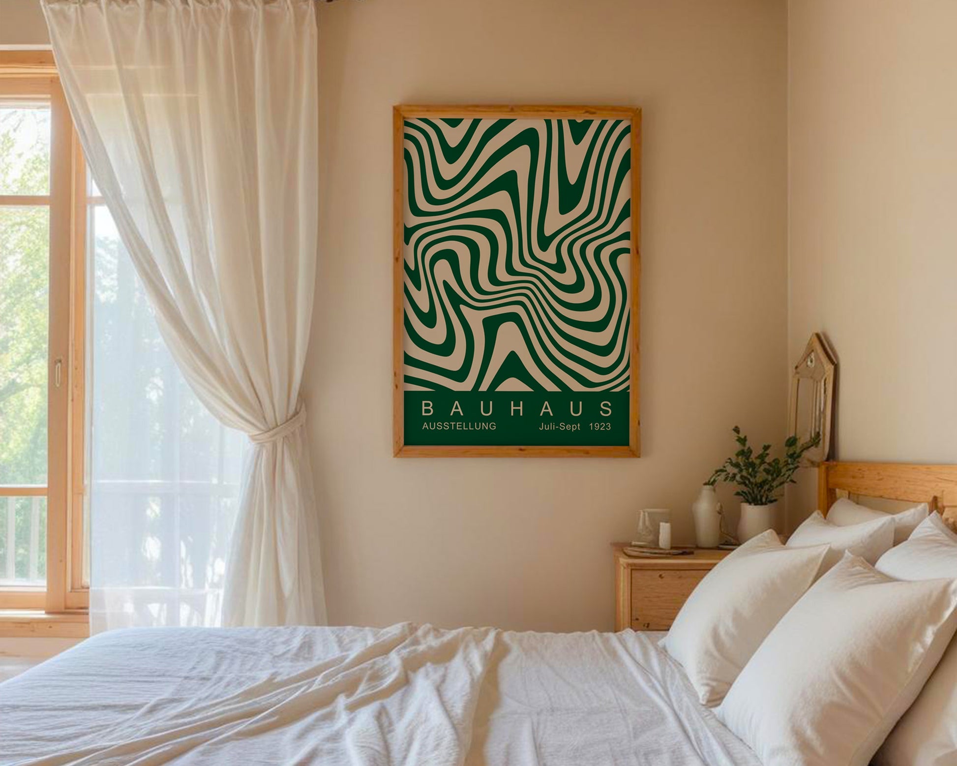 Green Wavy Stripes Bauhaus Poster A45 - GroovyGrove