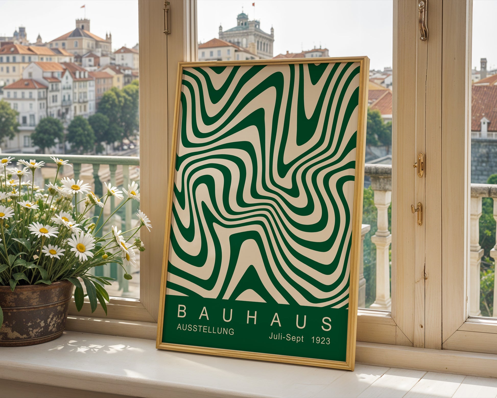 Green Wavy Stripes Bauhaus Poster A45 - GroovyGrove