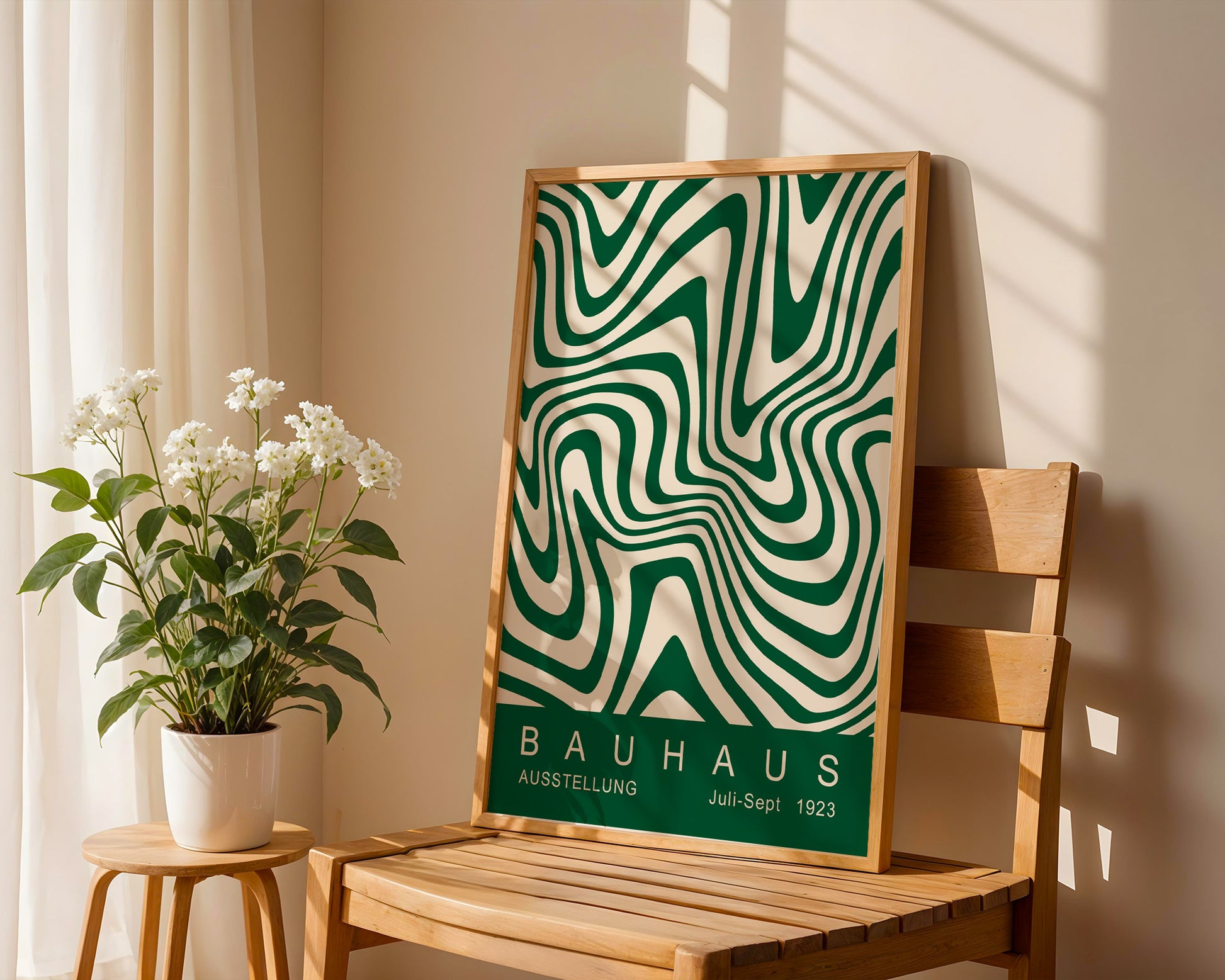 Green Wavy Stripes Bauhaus Poster A45 - GroovyGrove