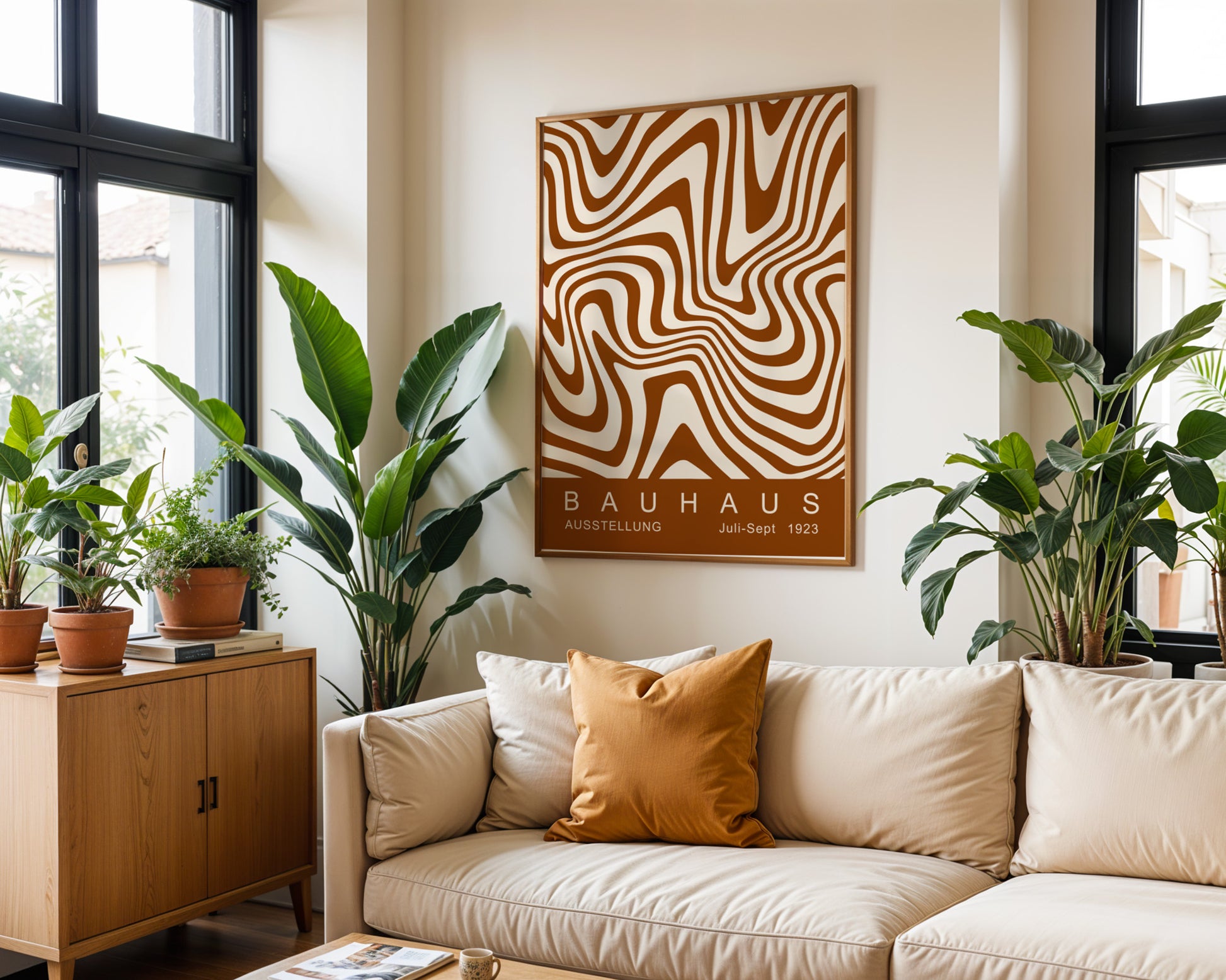 Brown Wavy Stripes Bauhaus Poster A46 - GroovyGrove