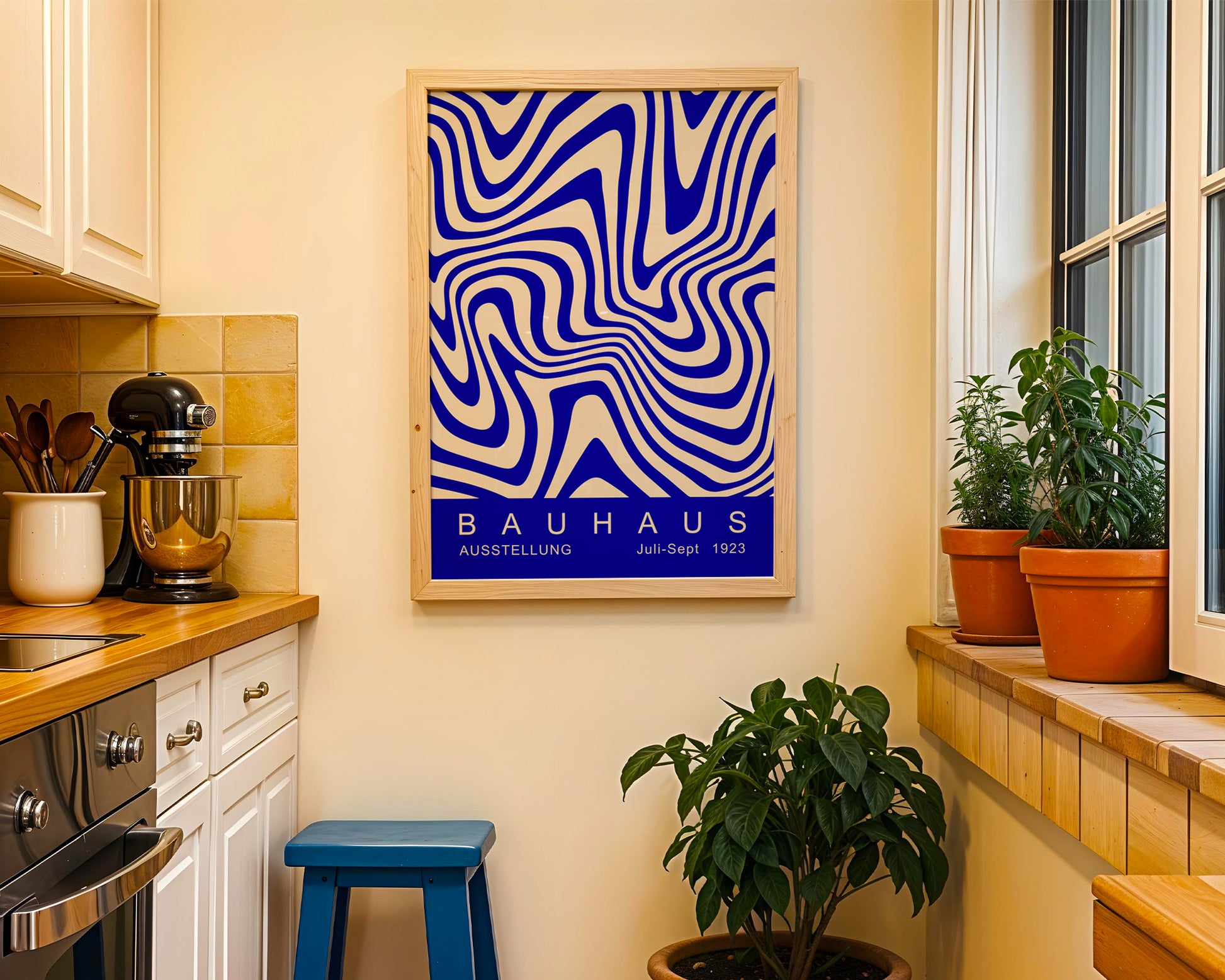 Blue Wavy Stripes Bauhaus Poster A47 - GroovyGrove