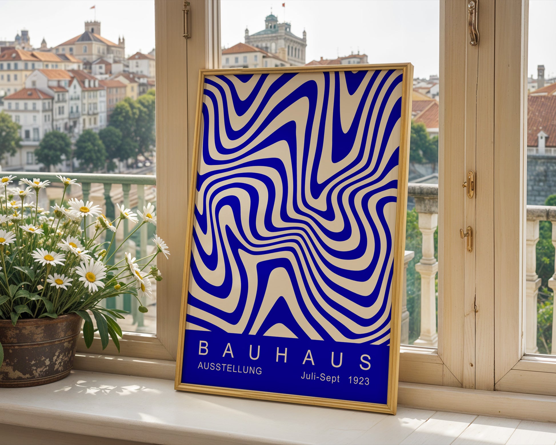 Blue Wavy Stripes Bauhaus Poster A47 - GroovyGrove