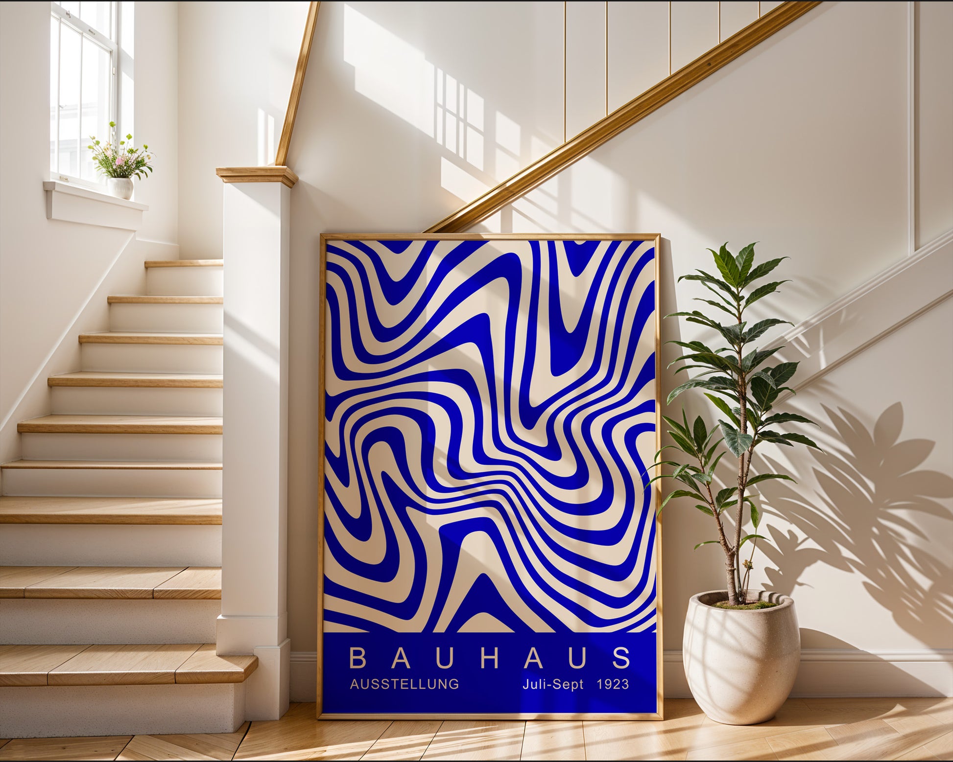 Blue Wavy Stripes Bauhaus Poster A47 - GroovyGrove