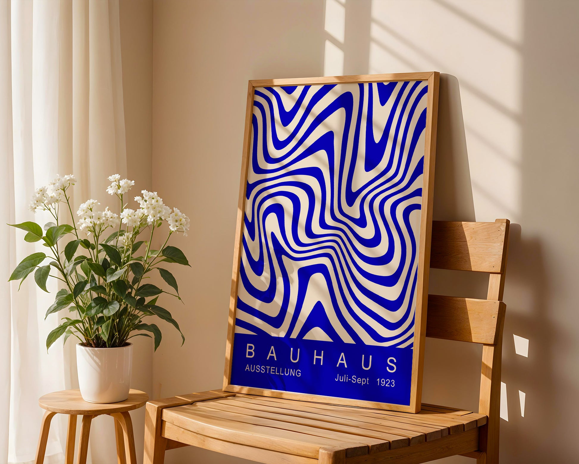 Blue Wavy Stripes Bauhaus Poster A47 - GroovyGrove