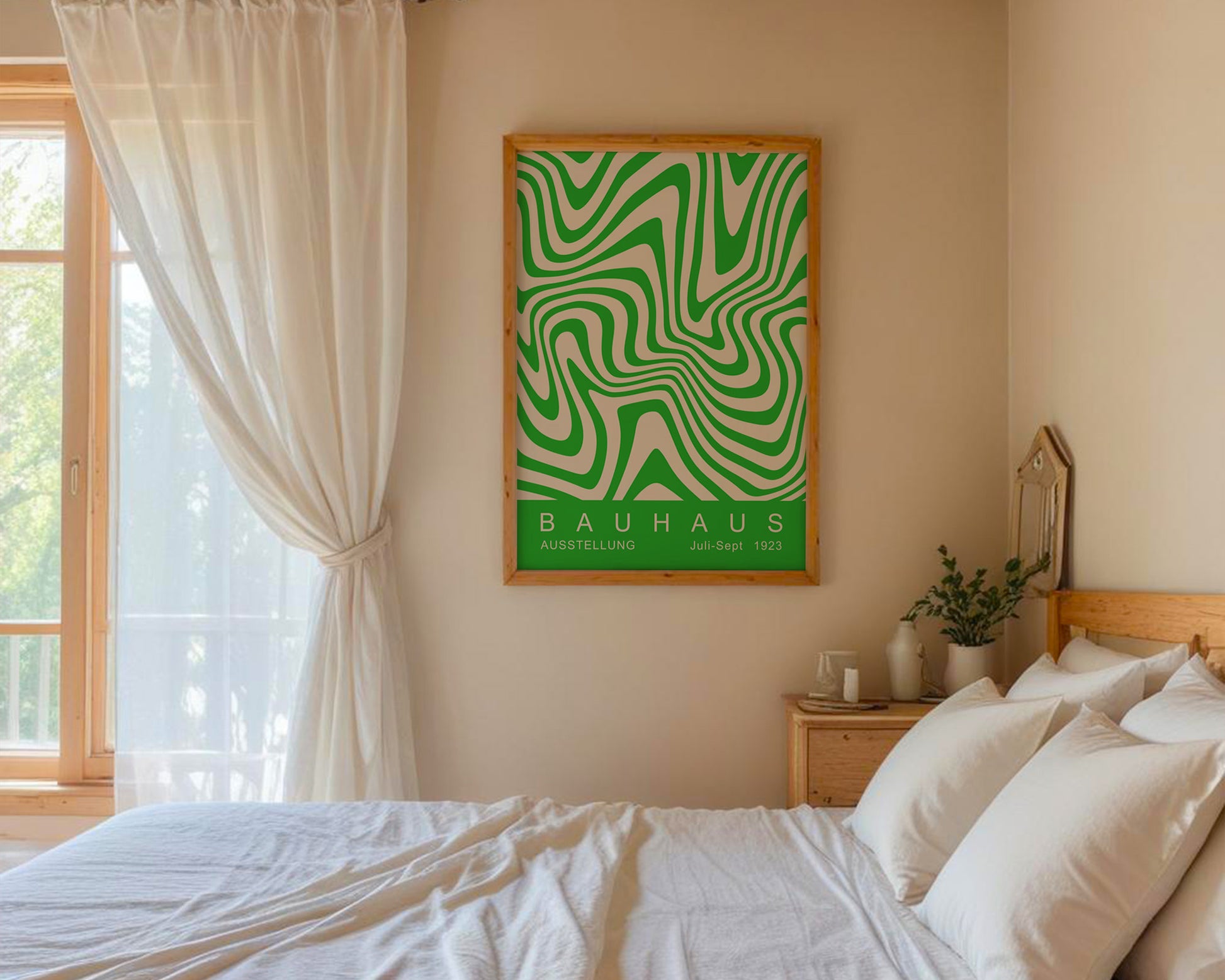 Green Wavy Stripes Bauhaus Poster A48 - GroovyGrove