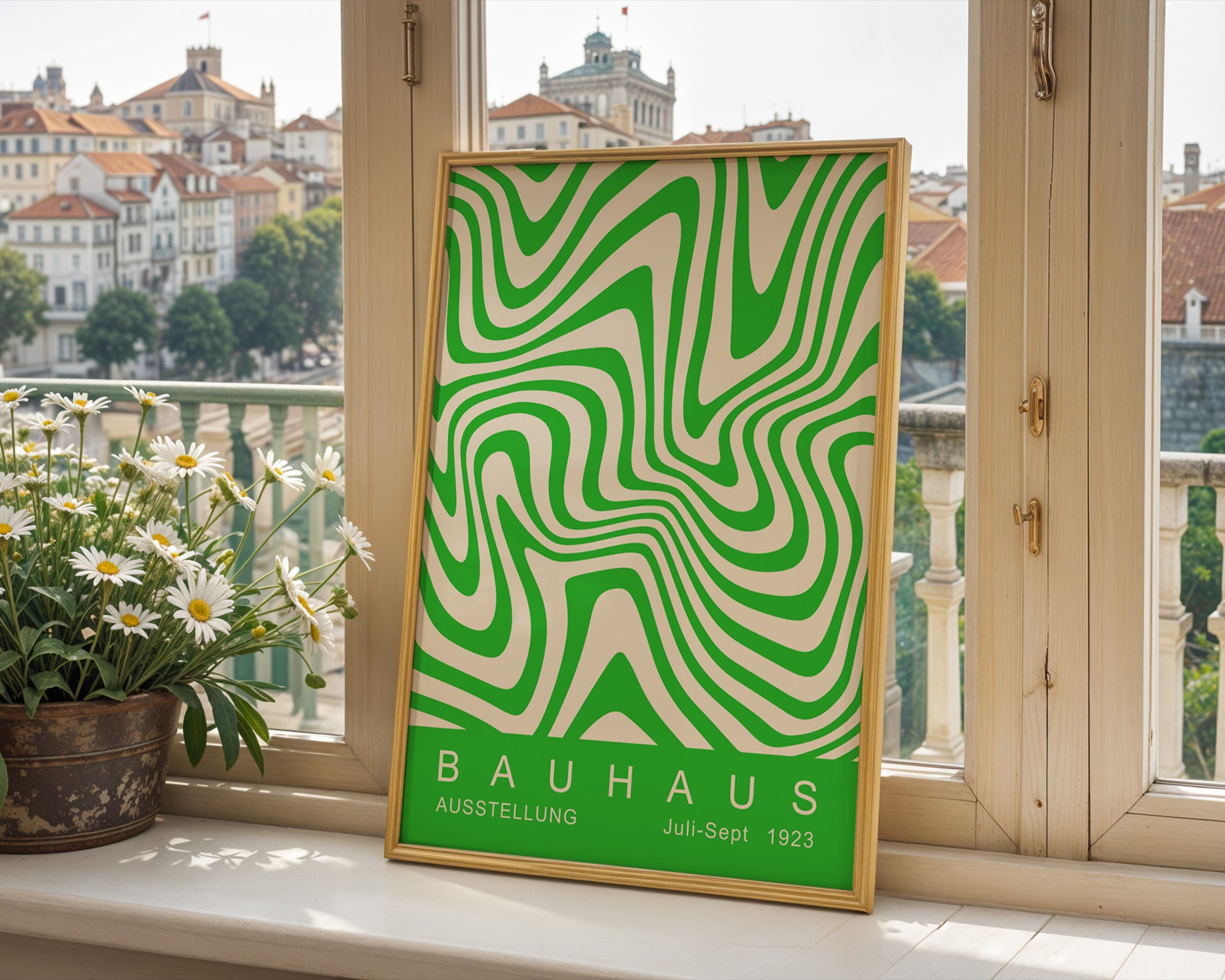 Green Wavy Stripes Bauhaus Poster A48 - GroovyGrove