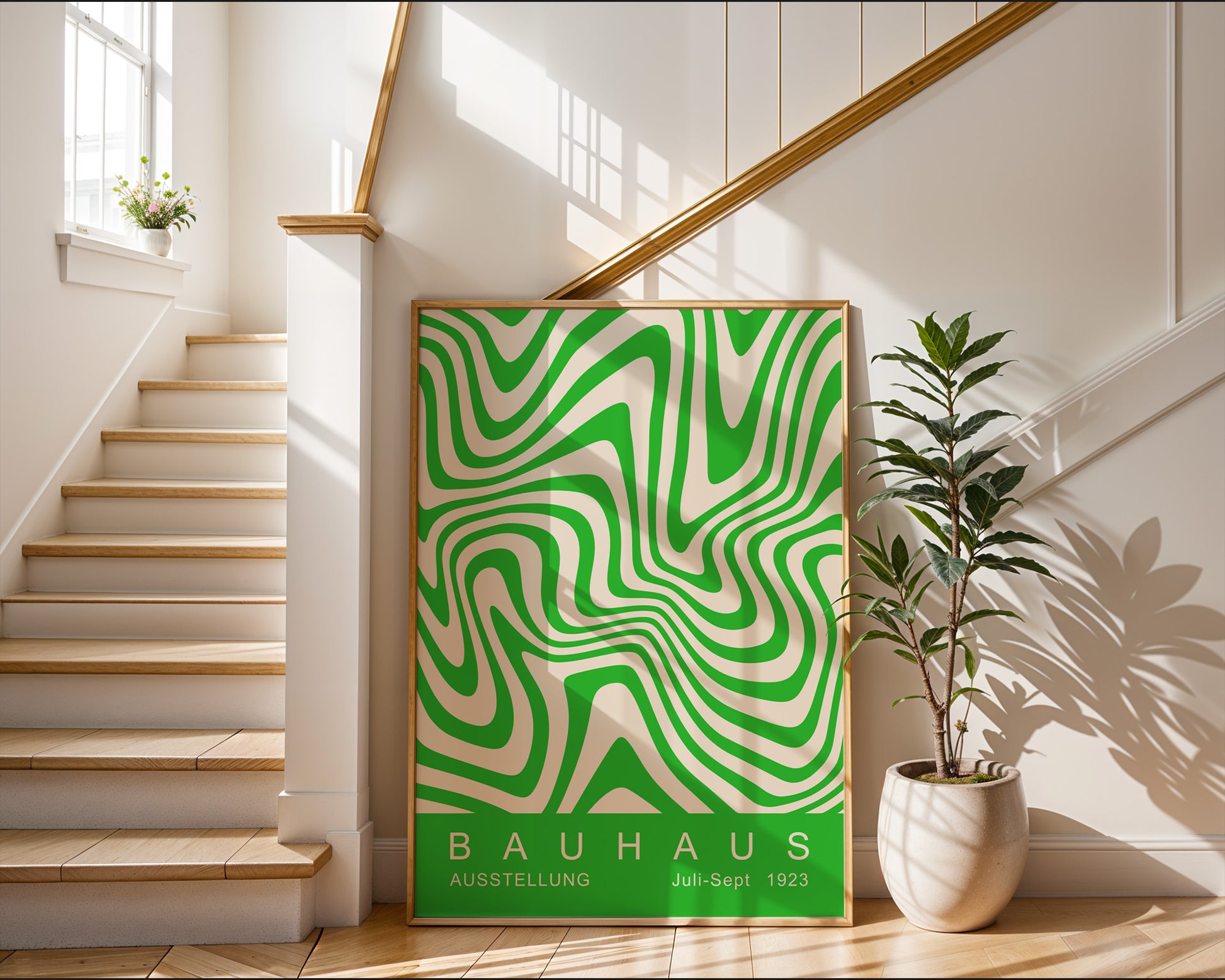 Green Wavy Stripes Bauhaus Poster A48 - GroovyGrove