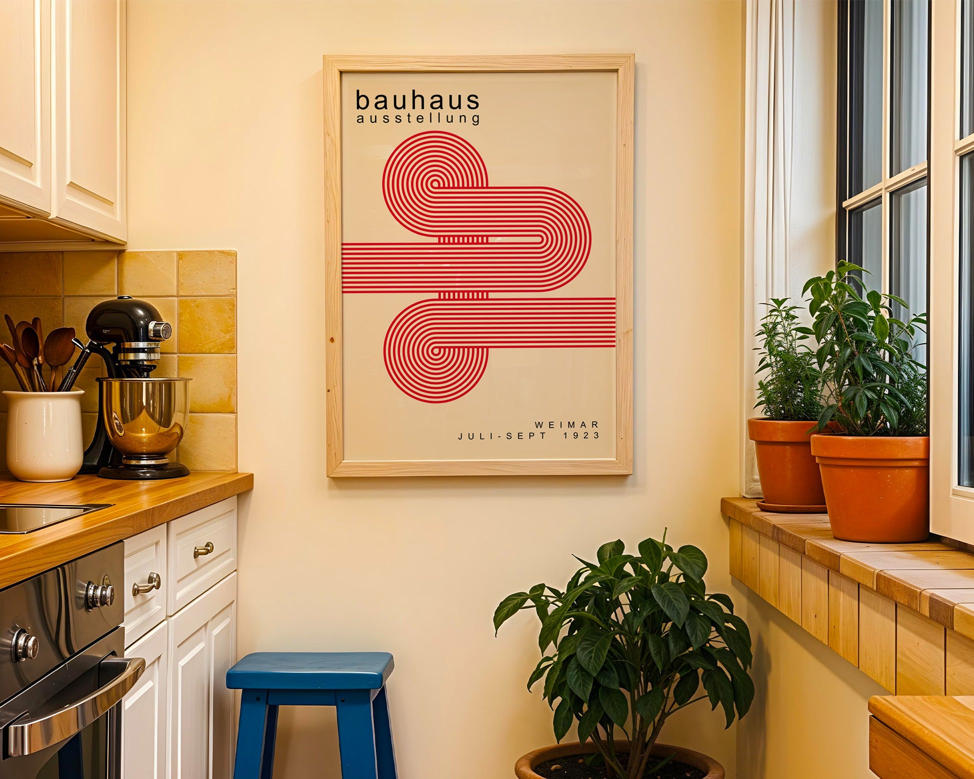 Red Lines Minimalist Bauhaus Poster A49 - GroovyGrove