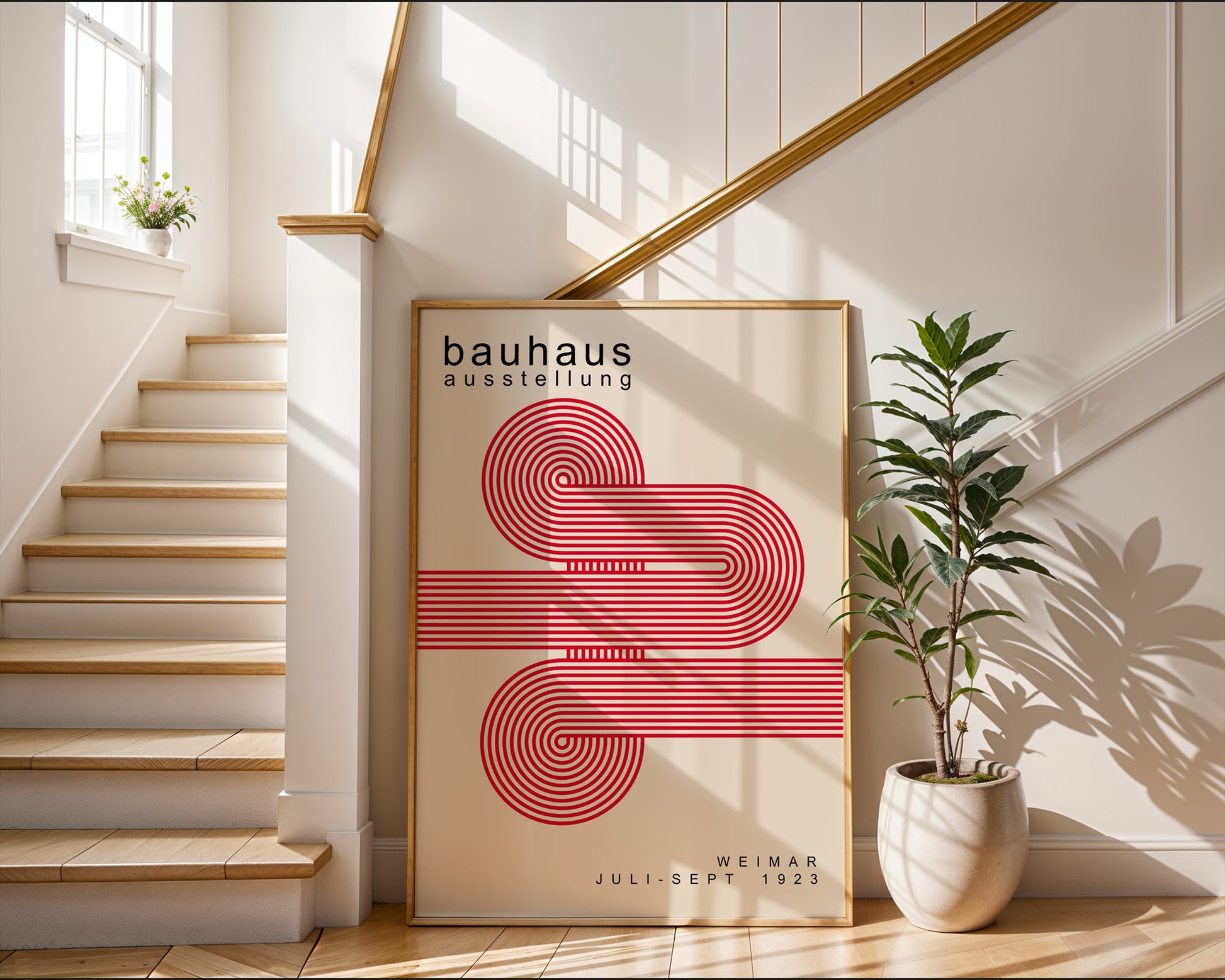 Red Lines Minimalist Bauhaus Poster A49 - GroovyGrove