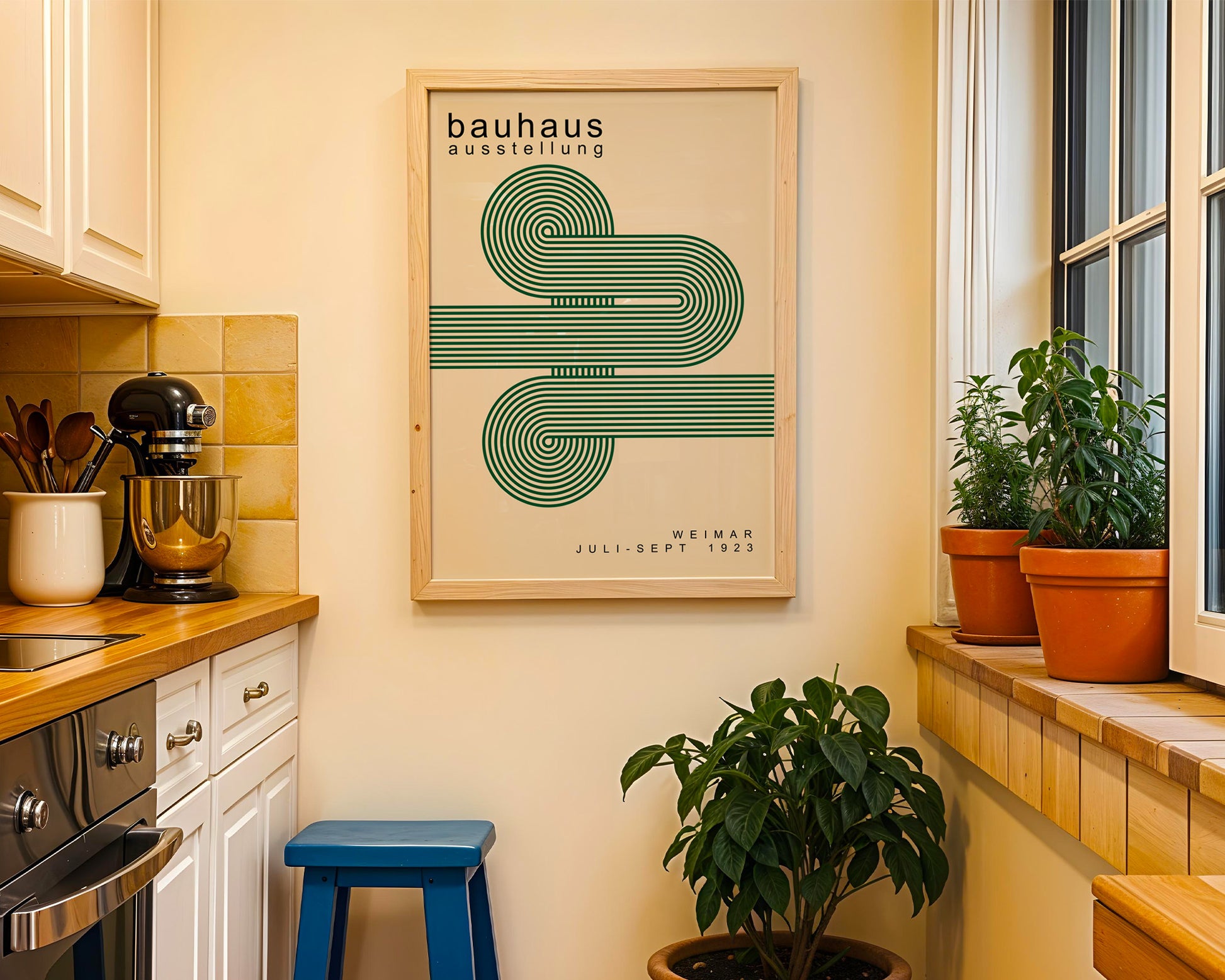 Green Lines Minimalist Bauhaus Poster A53 - GroovyGrove