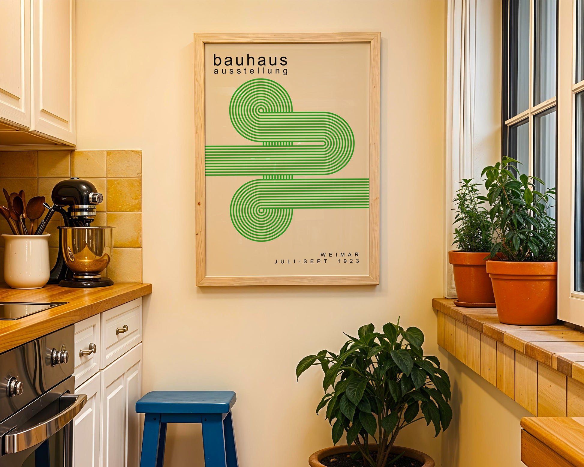 Green Lines Minimalist Bauhaus Poster A56 - GroovyGrove