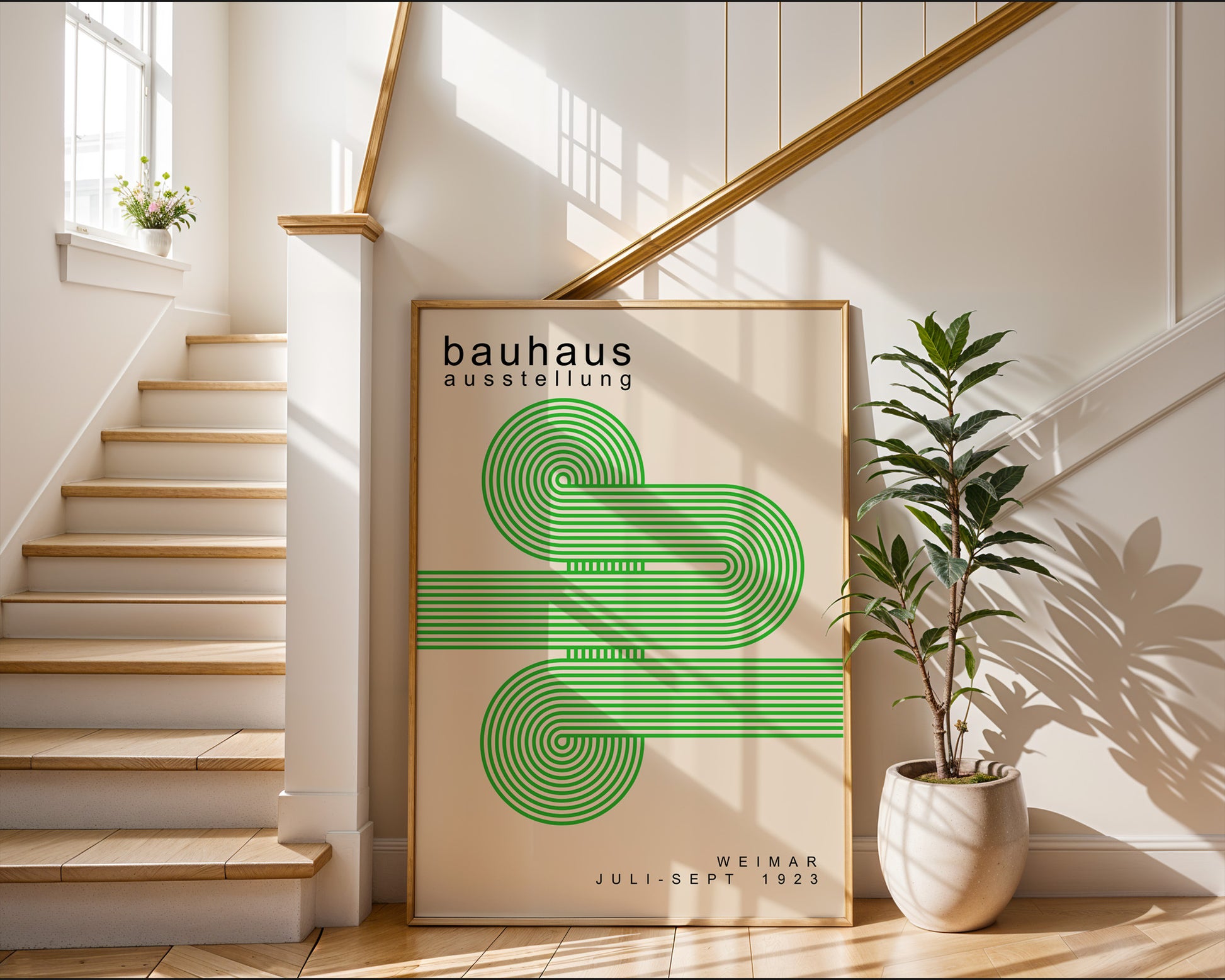 Green Lines Minimalist Bauhaus Poster A56 - GroovyGrove