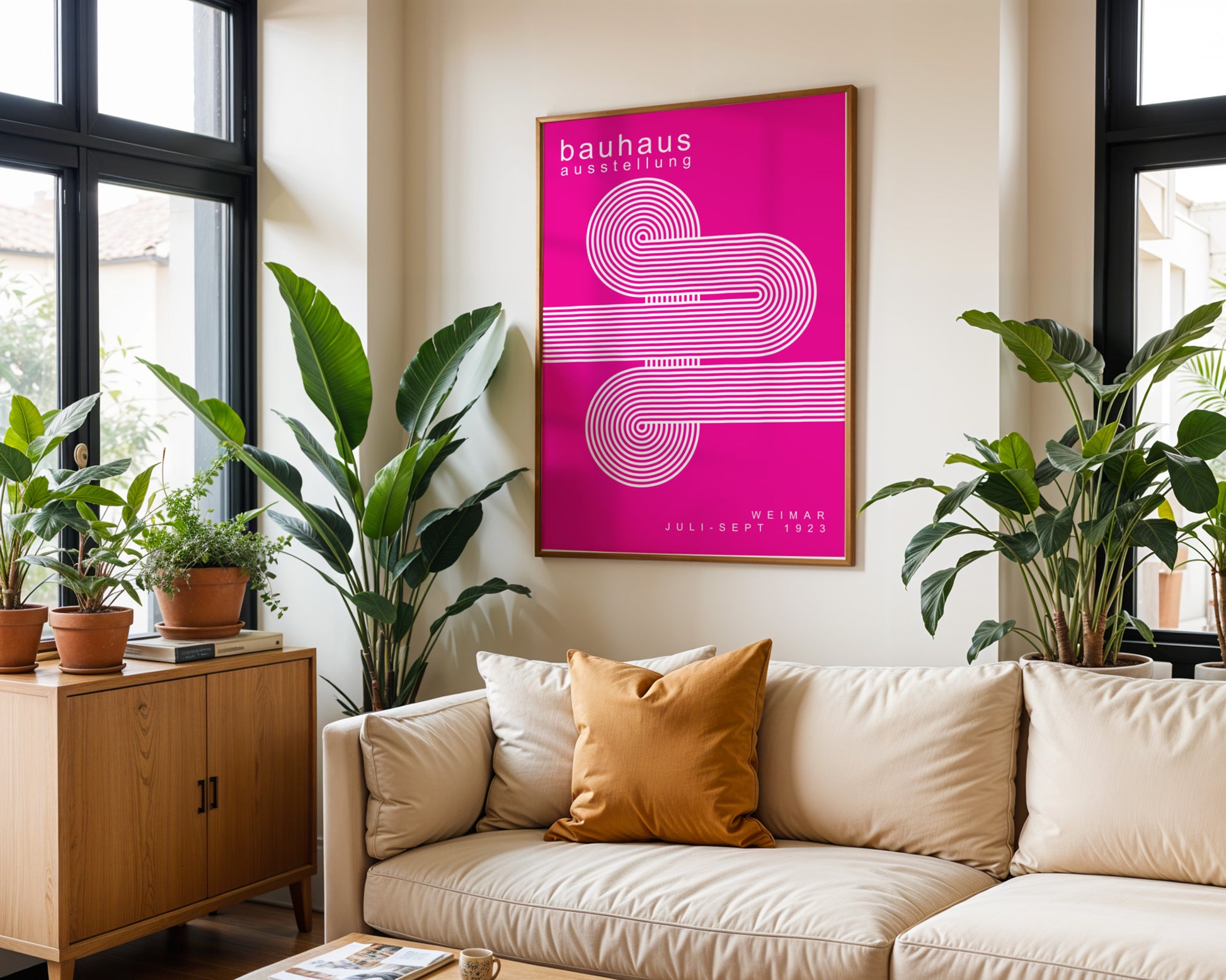 White Pink Lines Minimalist Bauhaus Poster A58 - GroovyGrove