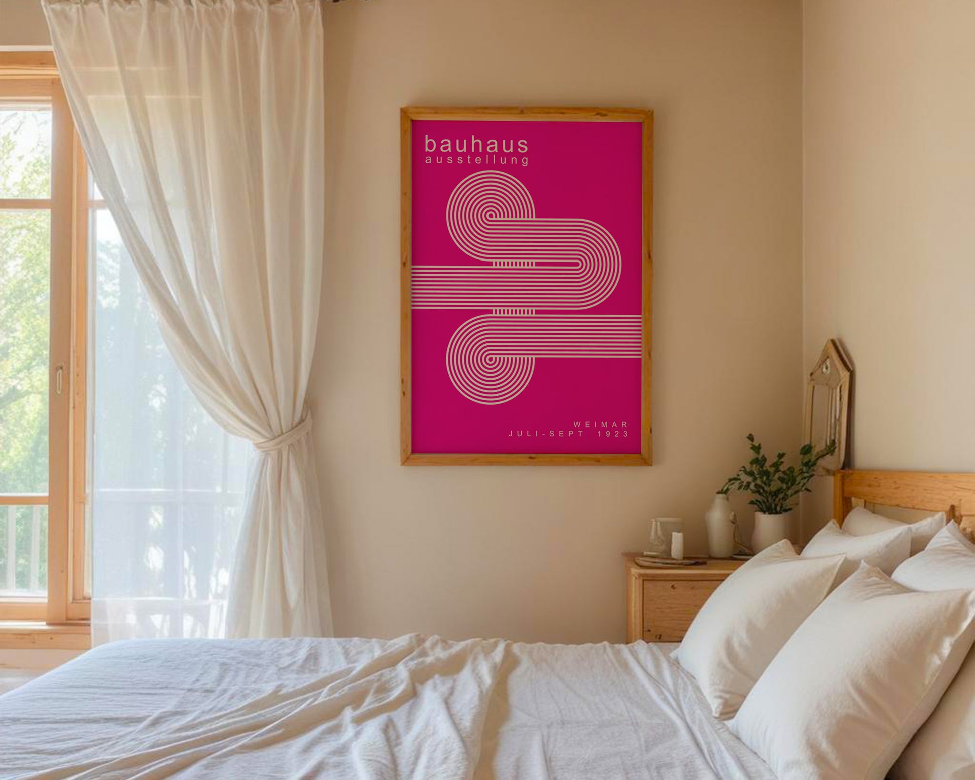 White Pink Lines Minimalist Bauhaus Poster A58 - GroovyGrove