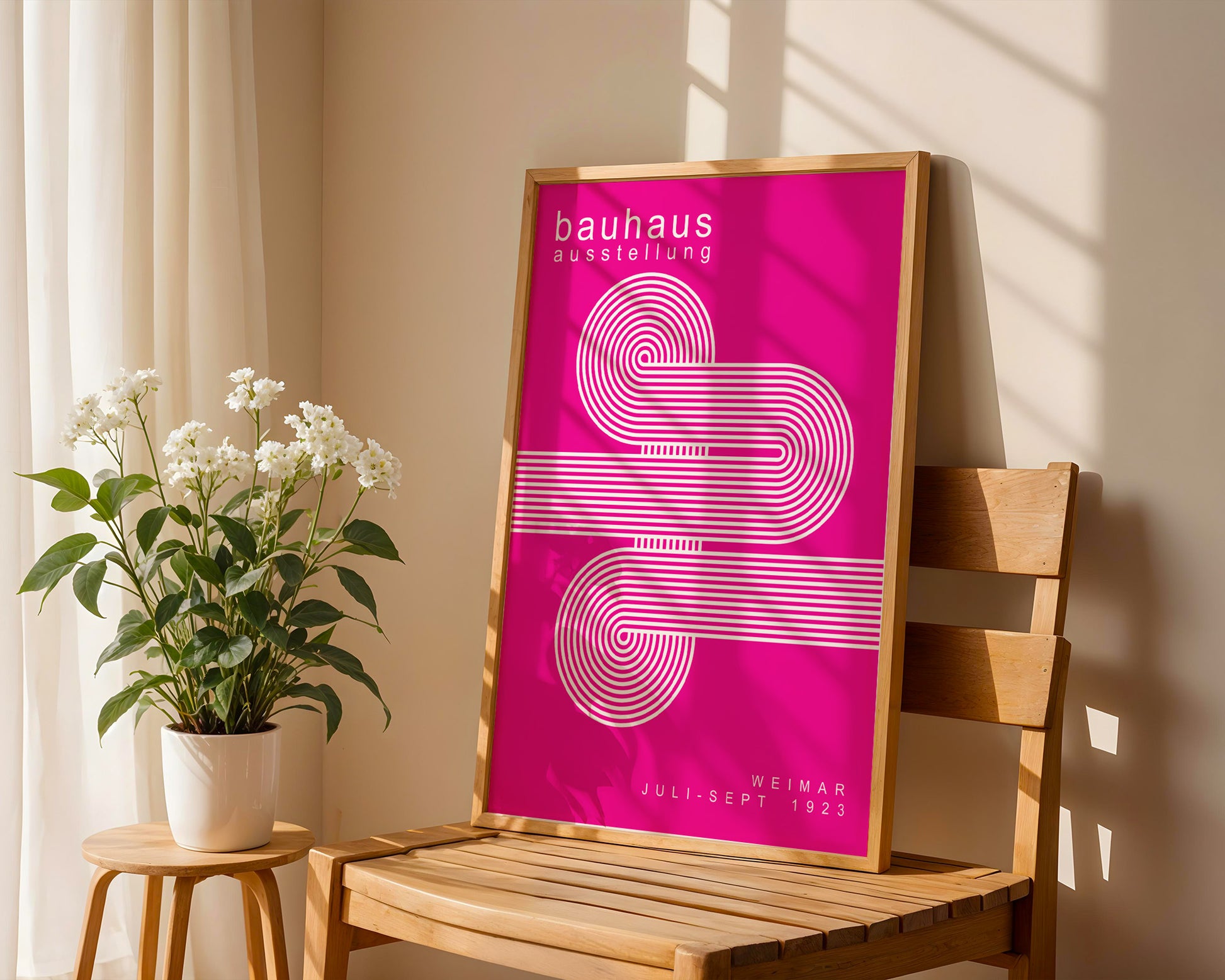 White Pink Lines Minimalist Bauhaus Poster A58 - GroovyGrove