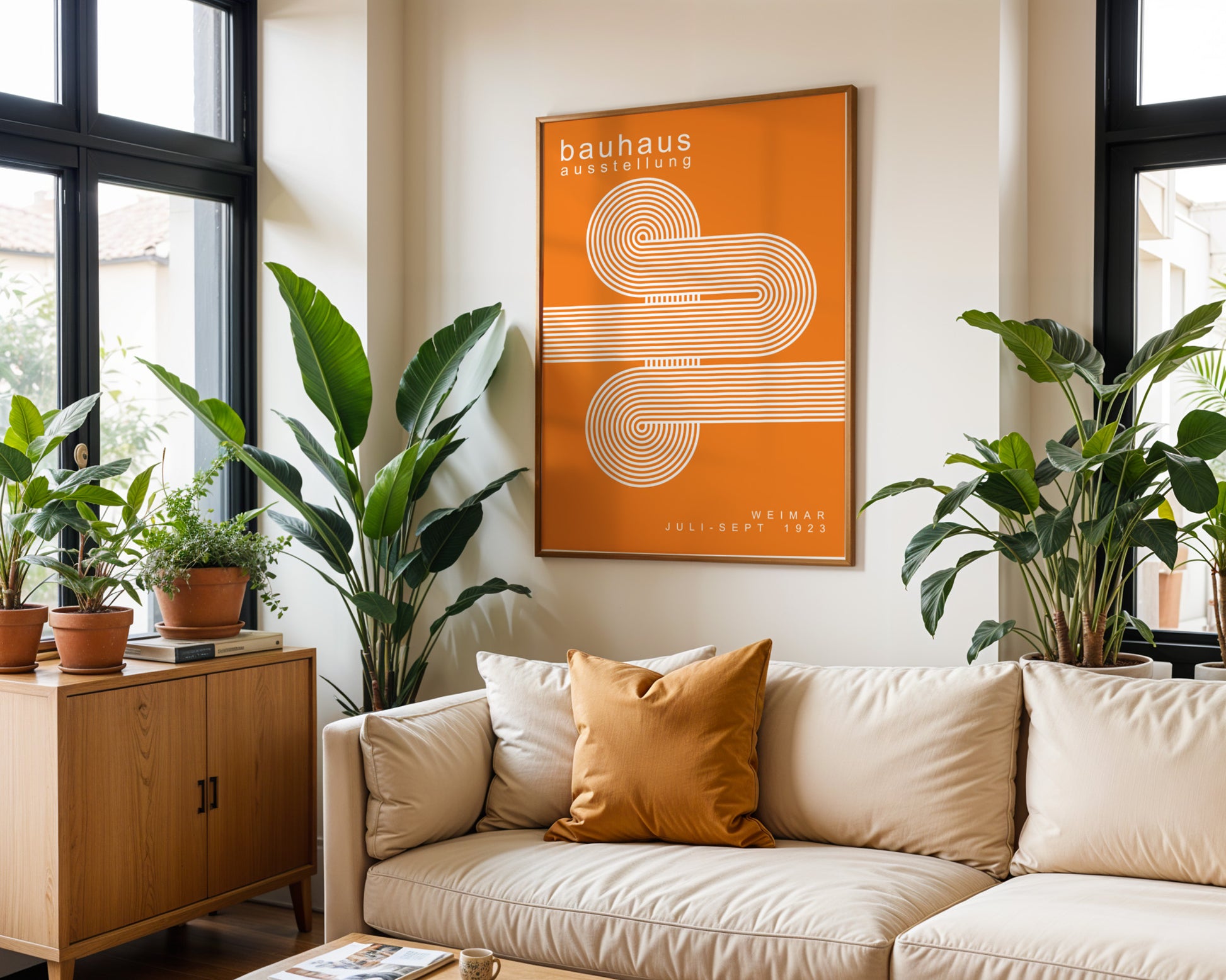 White Orange Lines Minimalist Bauhaus Poster A59 - GroovyGrove