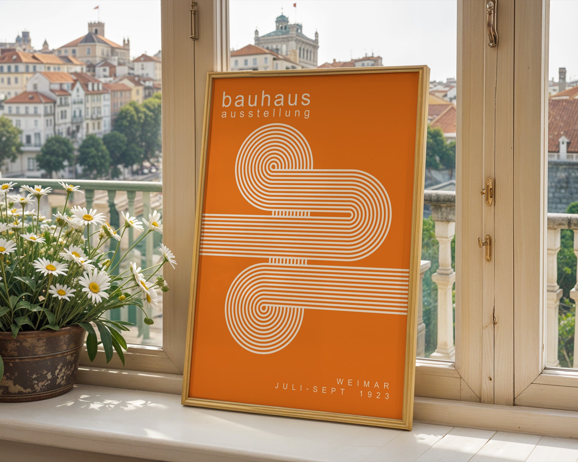 White Orange Lines Minimalist Bauhaus Poster A59 - GroovyGrove