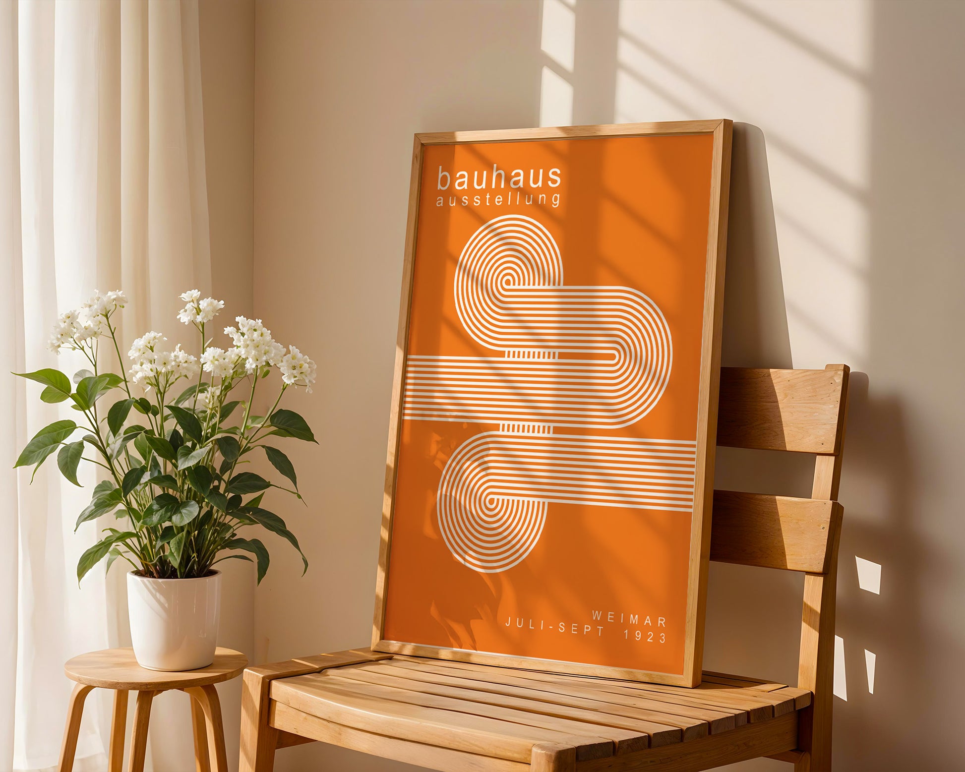 White Orange Lines Minimalist Bauhaus Poster A59 - GroovyGrove