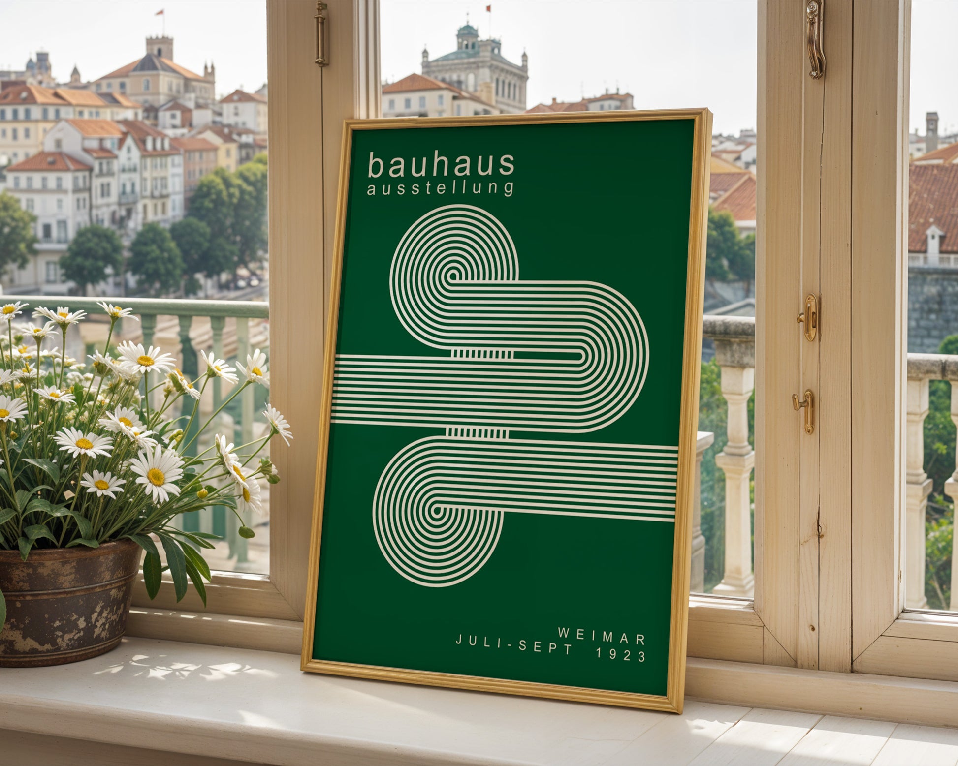 White Blue Lines Minimalist Bauhaus Poster A60 - GroovyGrove