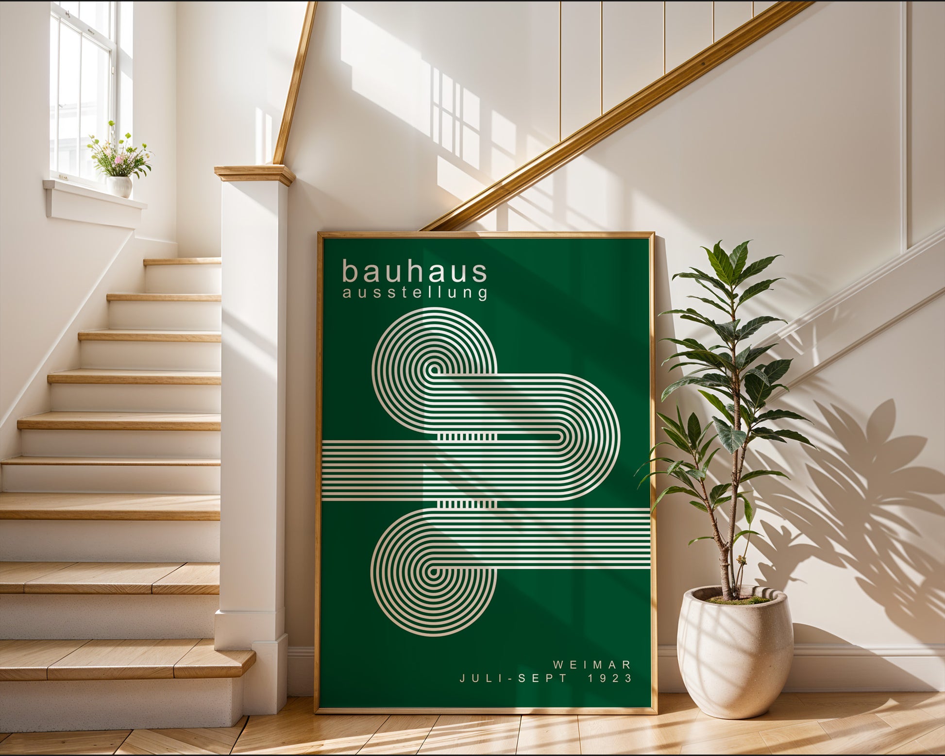 White Blue Lines Minimalist Bauhaus Poster A60 - GroovyGrove