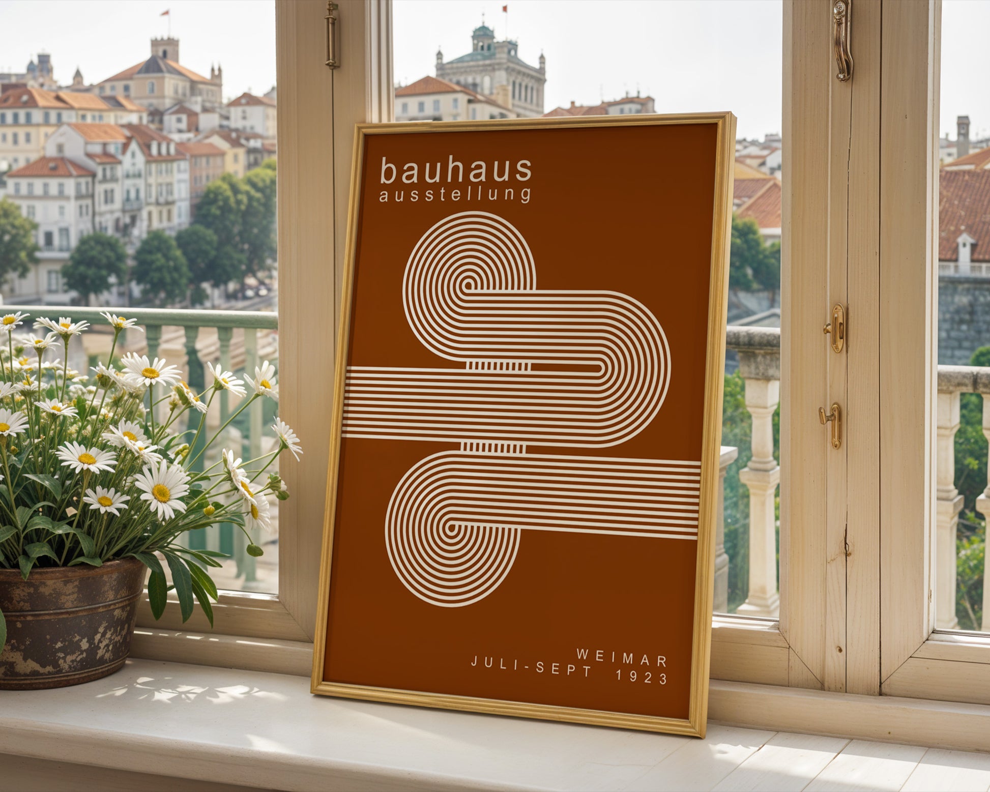 White Brown Lines Minimalist Bauhaus Poster A61 - GroovyGrove