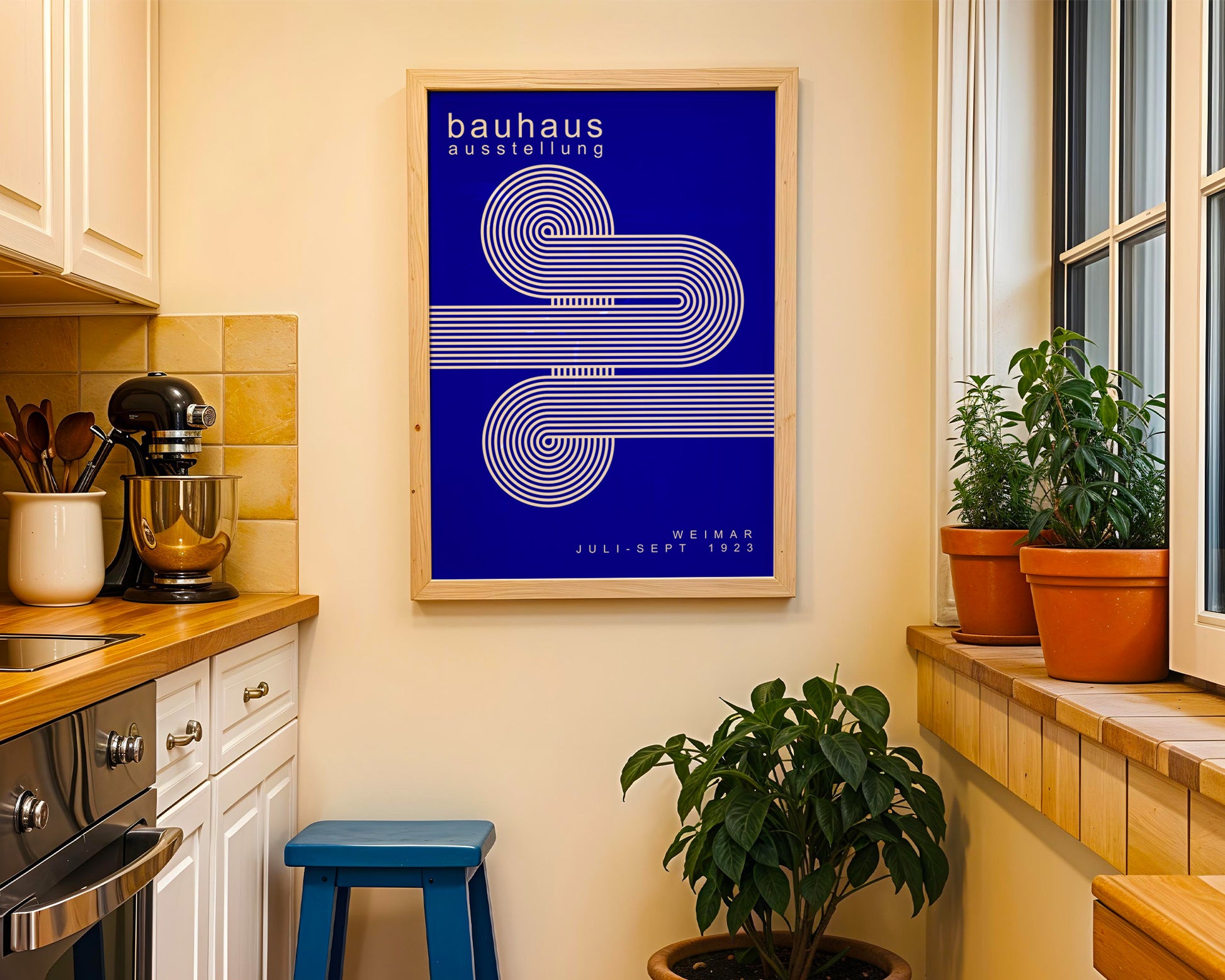 White Blue Lines Minimalist Bauhaus Poster A62 - GroovyGrove