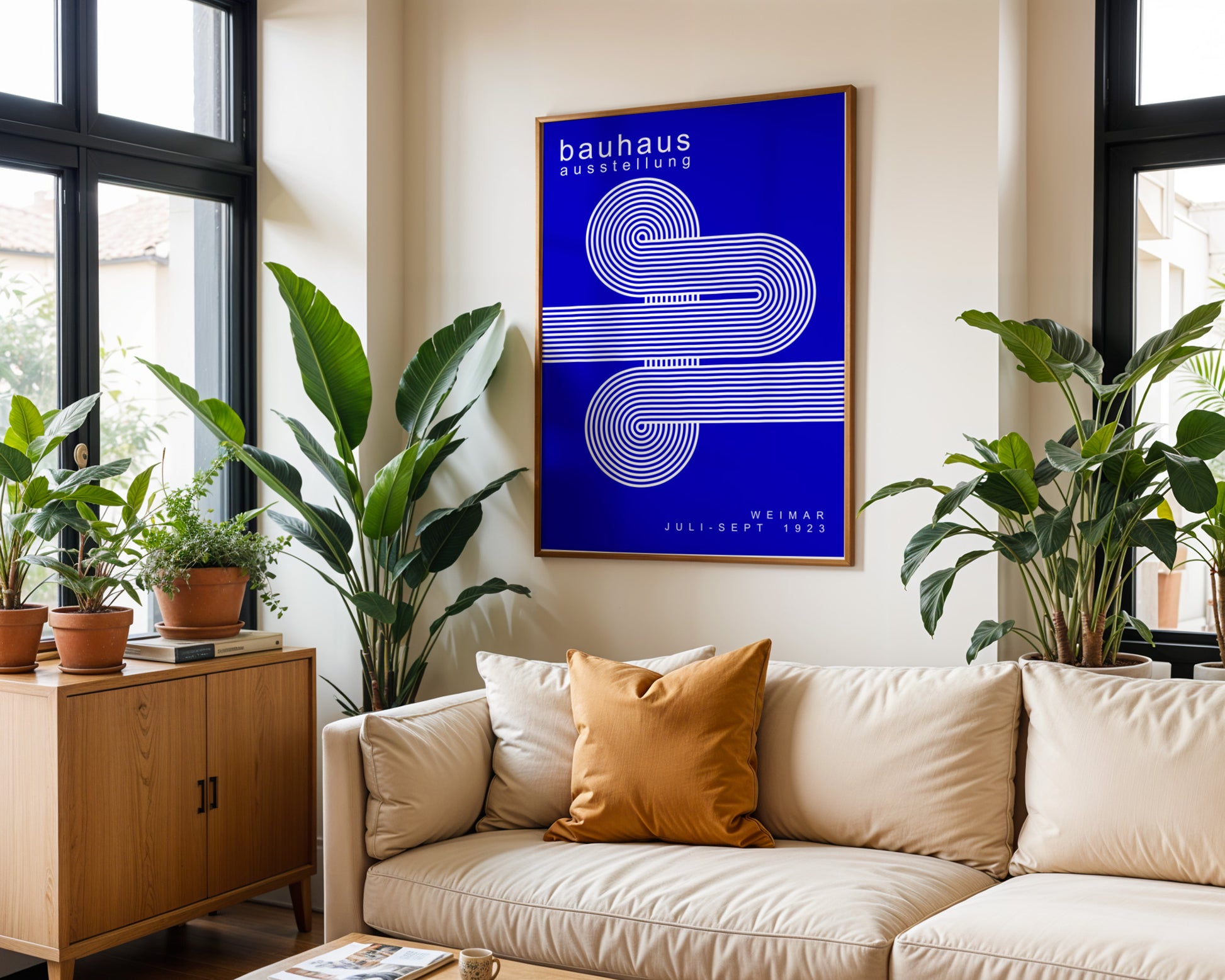 White Blue Lines Minimalist Bauhaus Poster A62 - GroovyGrove