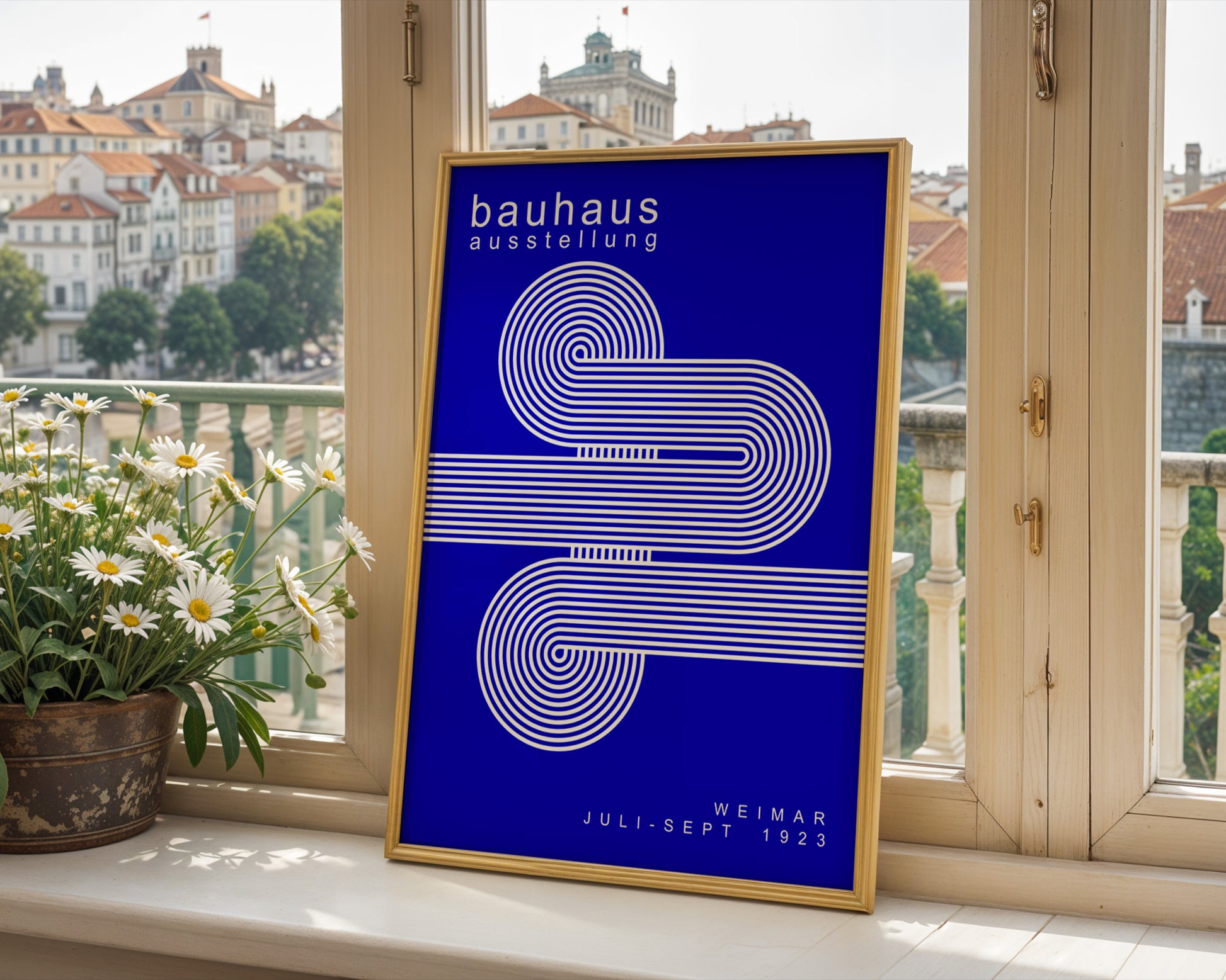 White Blue Lines Minimalist Bauhaus Poster A62 - GroovyGrove