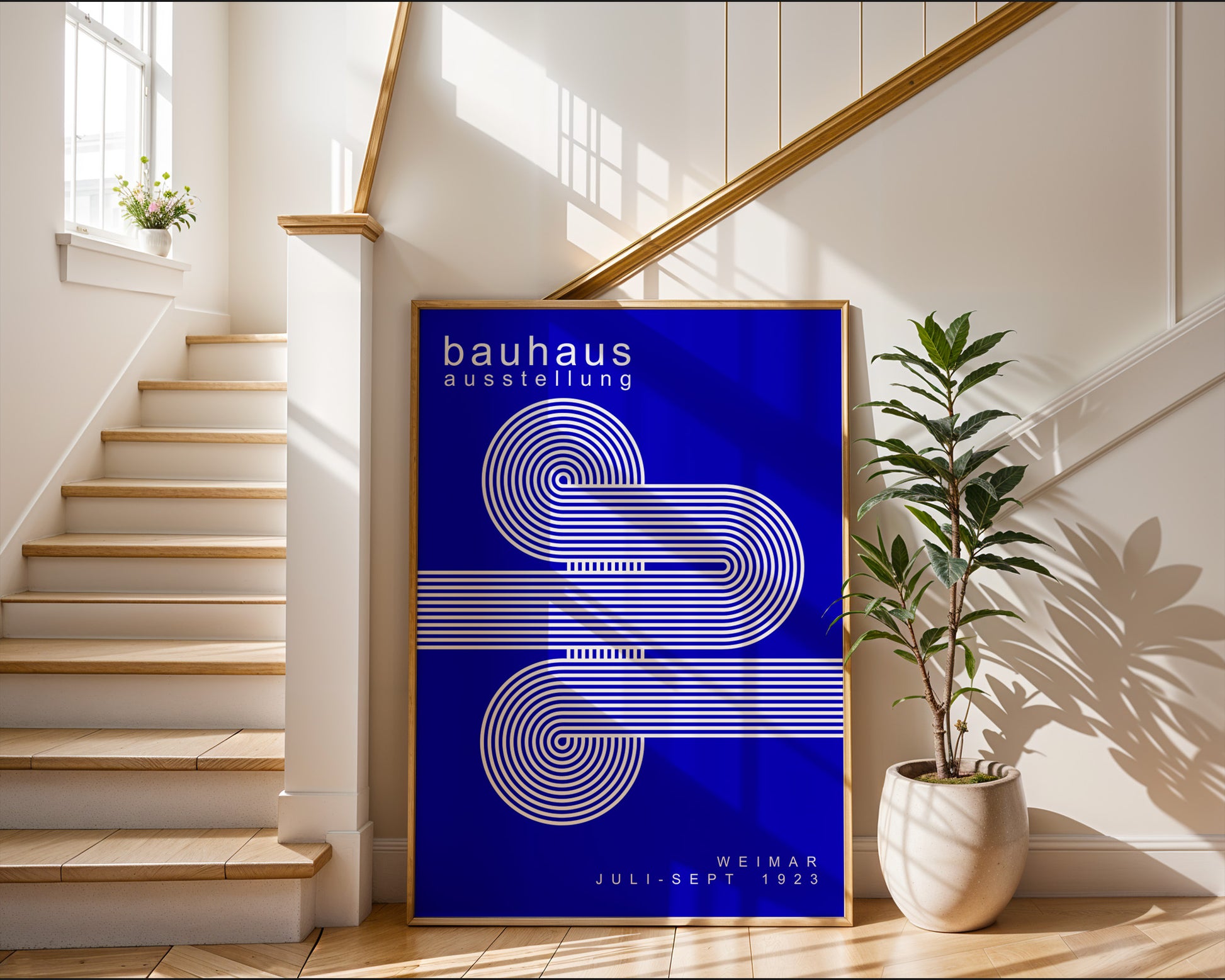 White Blue Lines Minimalist Bauhaus Poster A62 - GroovyGrove